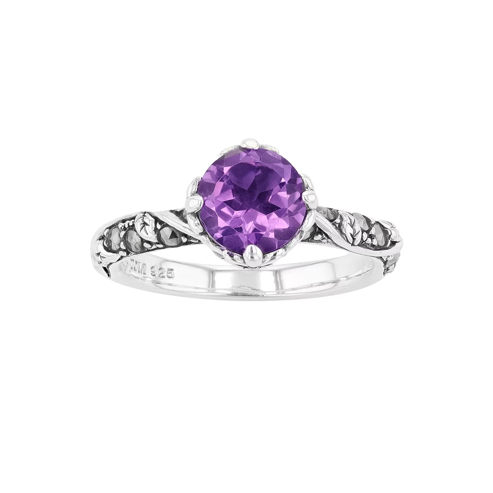 Lavish by TJM Sterling Silver Amethyst & Marcasite Ring, Women's, Size: 9 Product Image