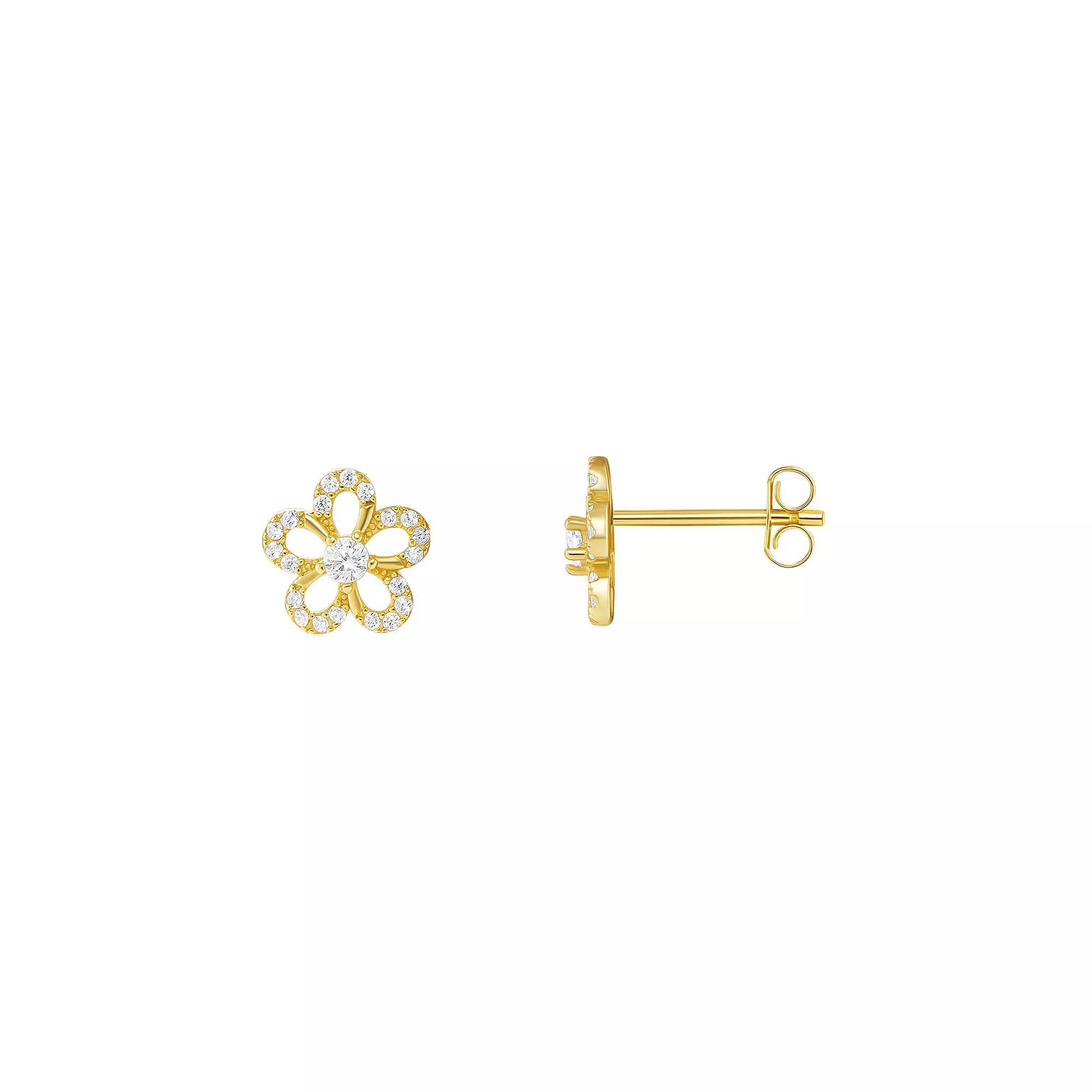 PRIMROSE Sterling Silver Cubic Zirconia Sweet Daisy Stud Earrings, Women's, Gold Tone Product Image