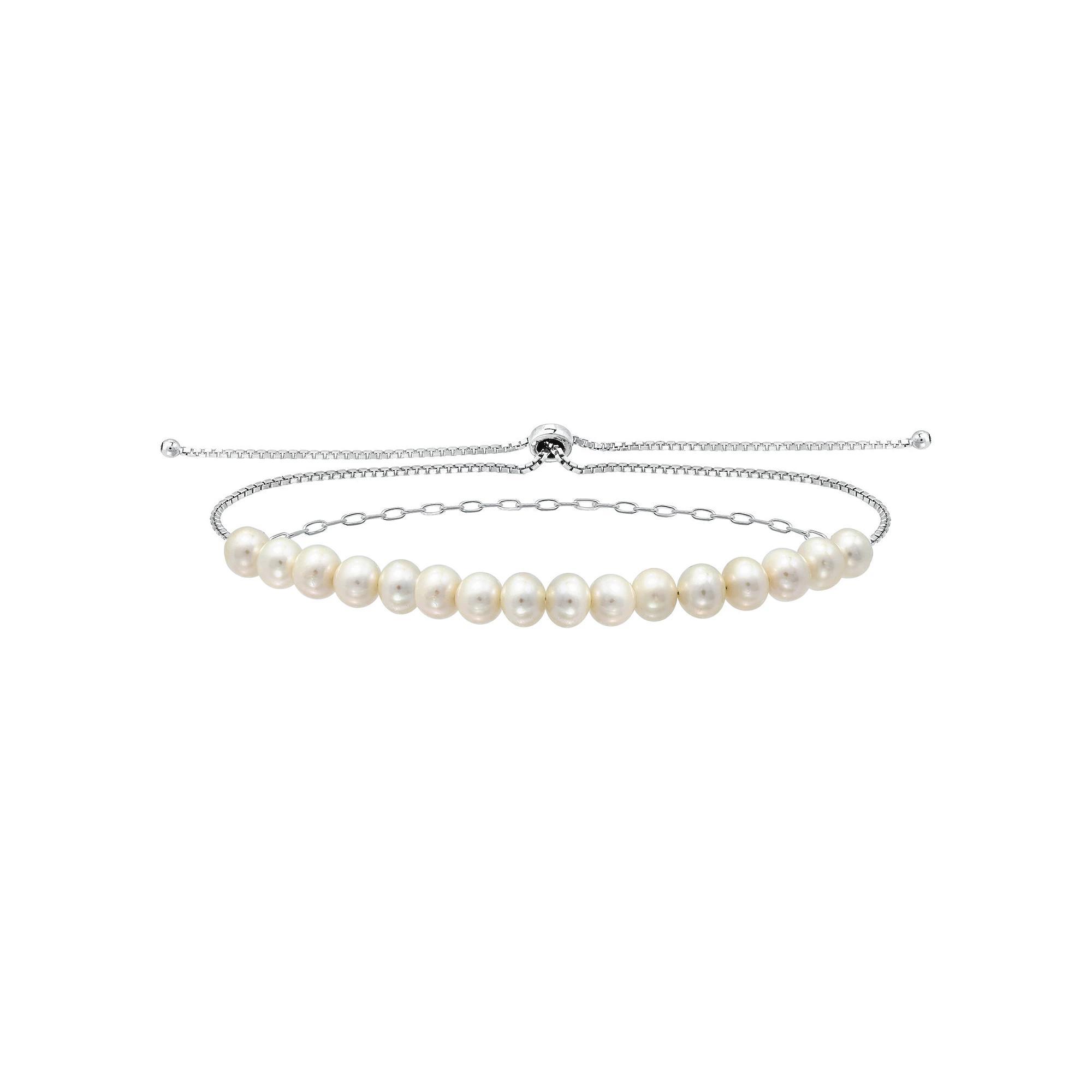 Aleure Precioso Sterling Silver Freshwater Cultured Pearl Paper Clip Chain Adjustable Bracelet, Women's, Size: 10", Silver Tone Product Image