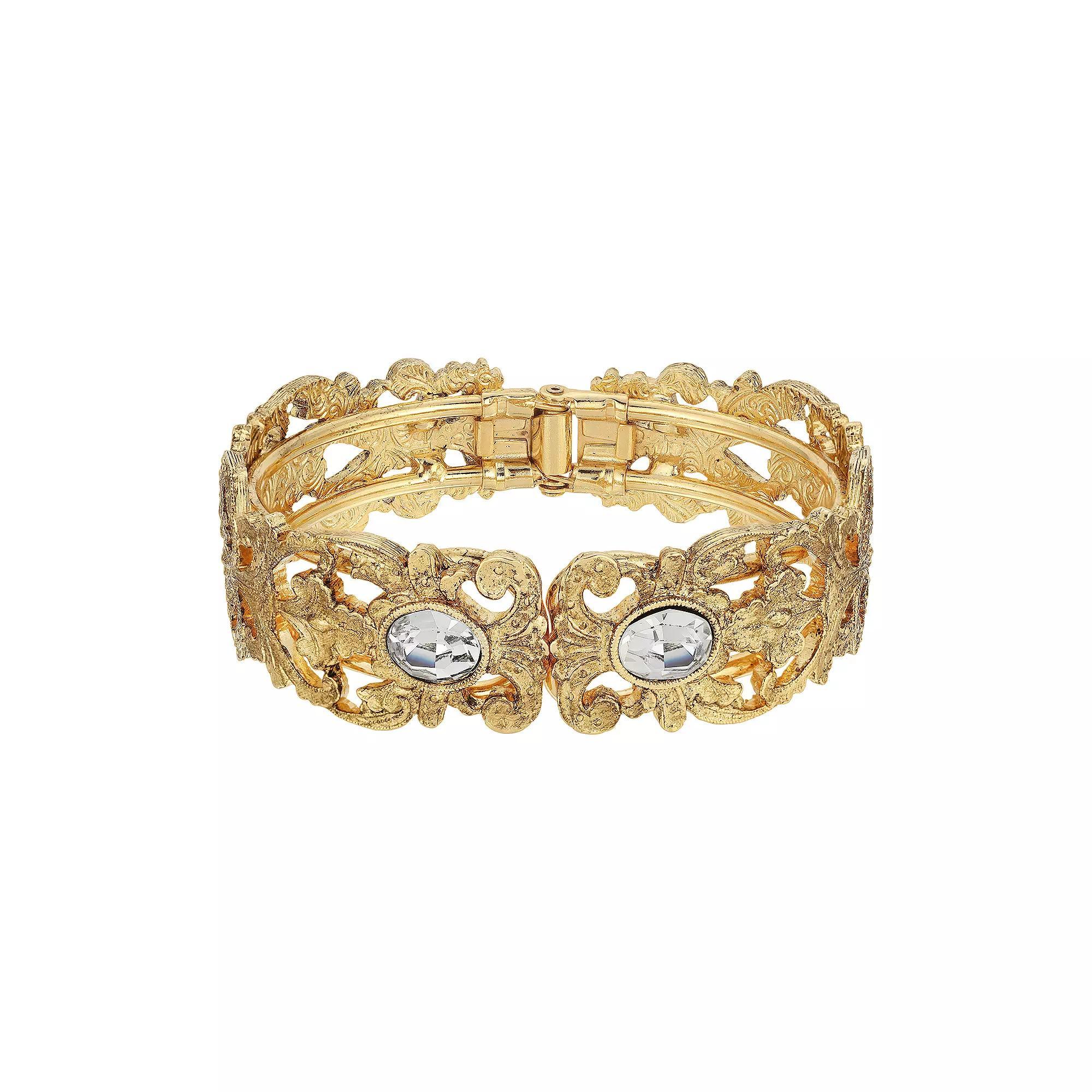 1928 Gold Tone Simulated Crystal Filigree Cuff Bracelet, Womens, Pink Product Image