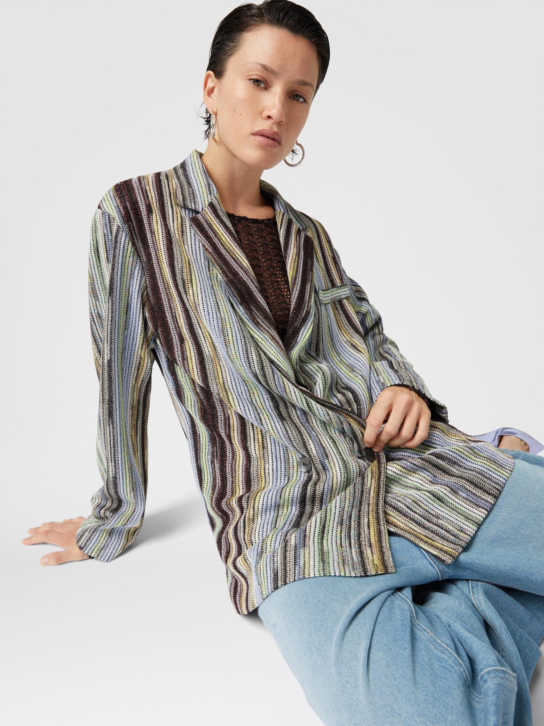 Double-breasted blazer in striped lamé slub viscose Product Image