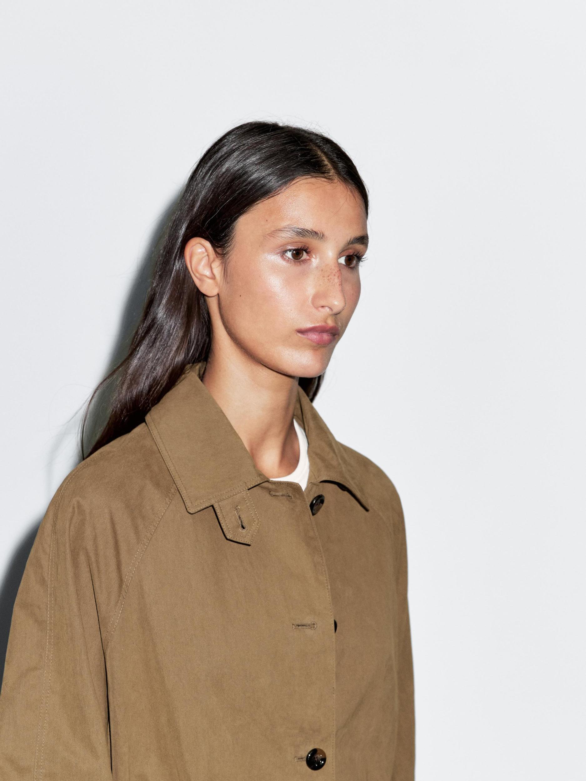 Cotton blend fitted-waist trench coat Product Image