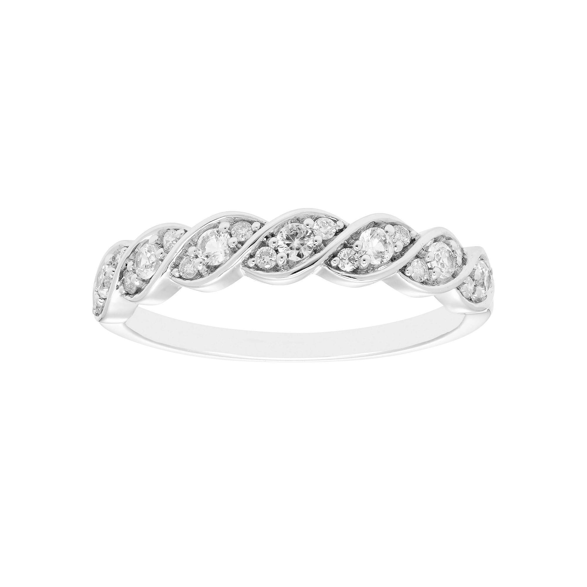 Boston Bay Diamonds Sterling Silver Lab-Created Gemstone & 1/10 Carat T.W. Diamond Twisted Ring, Women's, Size: 7, Created Green Product Image