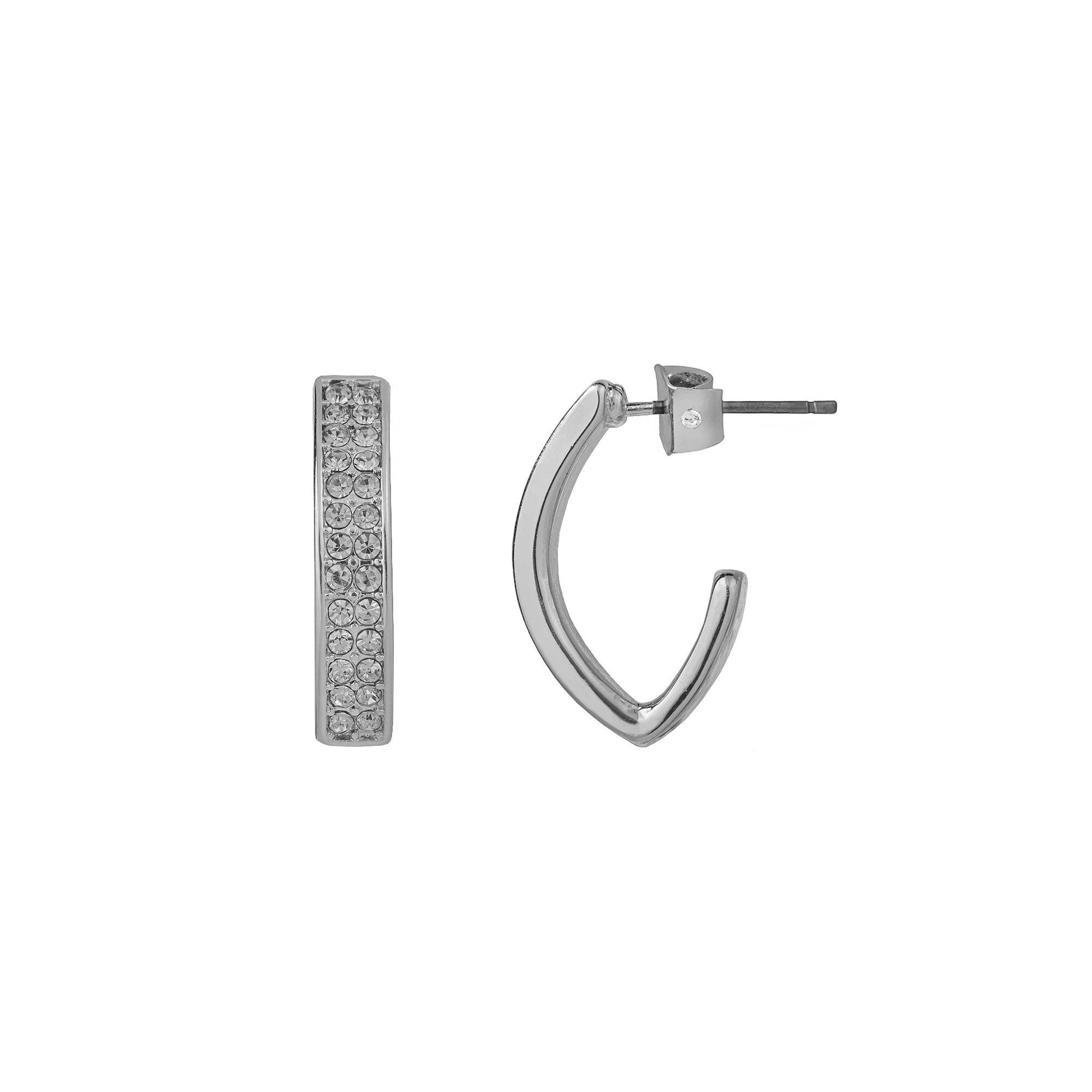LC Lauren Conrad Silver Tone Crystal Delicate Geometric C-Hoop Earrings, Women's Product Image