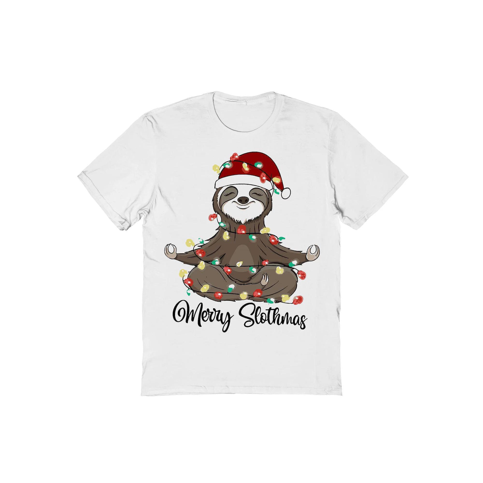 Men's Merry Slothmas Christmas Graphic Tee, Size: Small, White Product Image