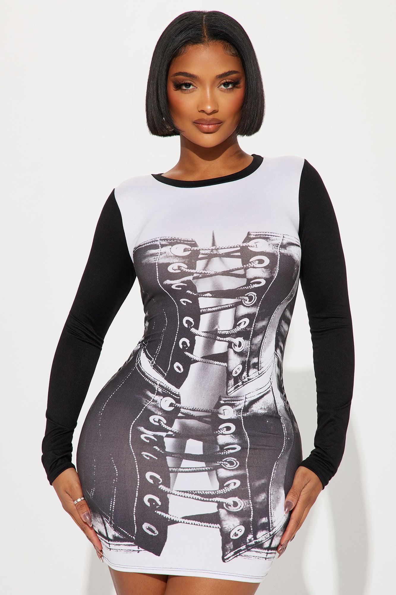Kiana Mini Dress - Black/White Product Image