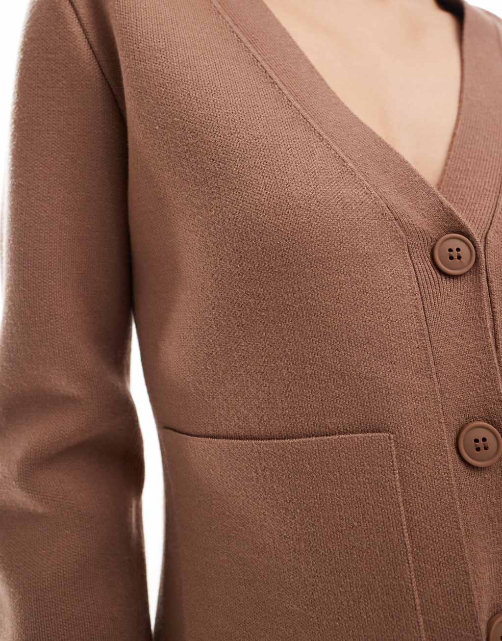 ASOS DESIGN knitted structured v neck cardigan with seam detail in mocha Product Image