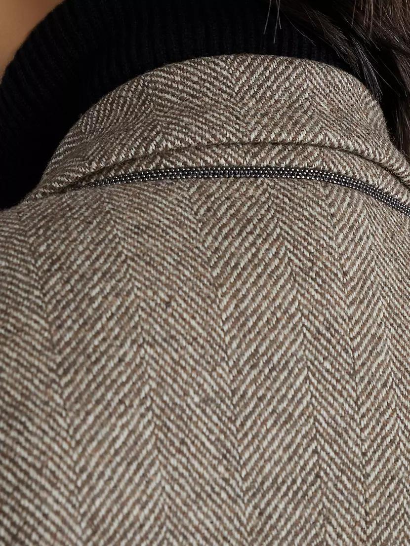 Brushed Techno Wool Chevron Blazer with Monili Product Image