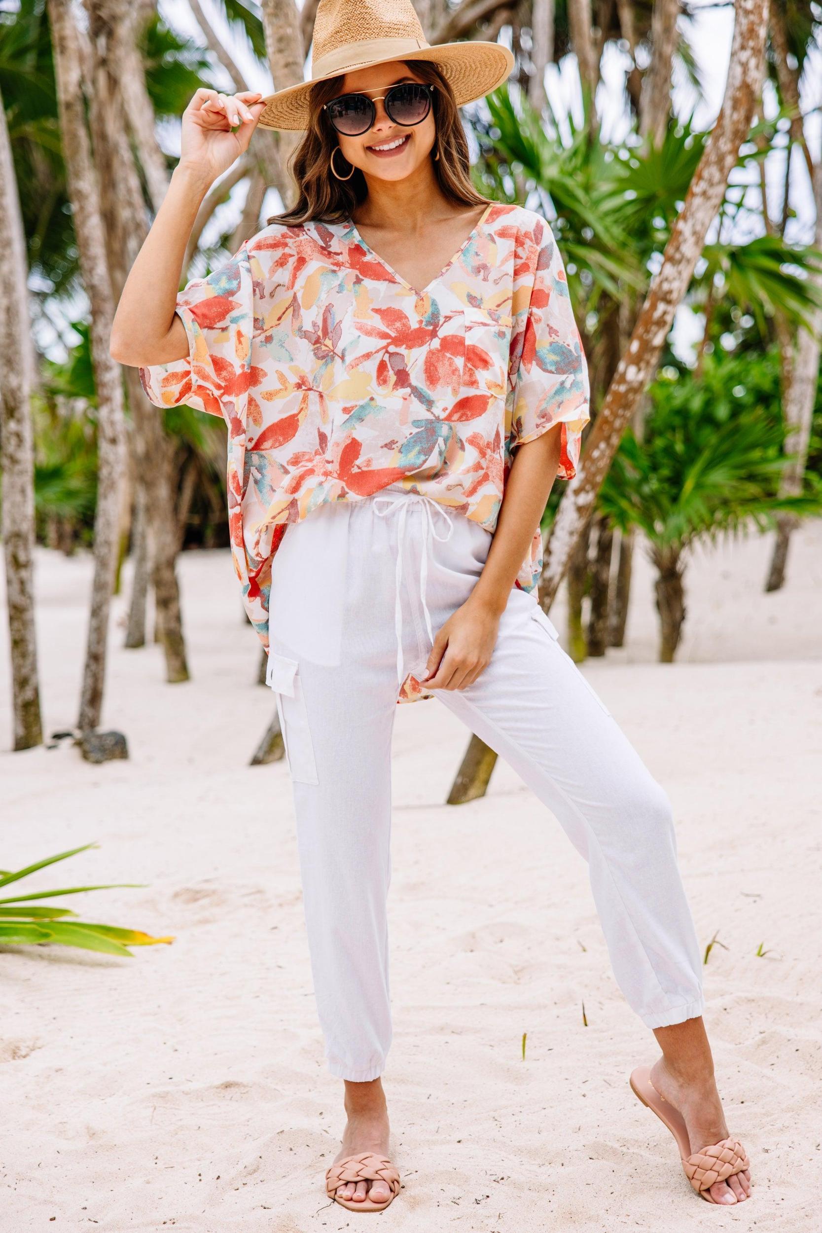 At This Time Coral Orange Floral Top Female Product Image
