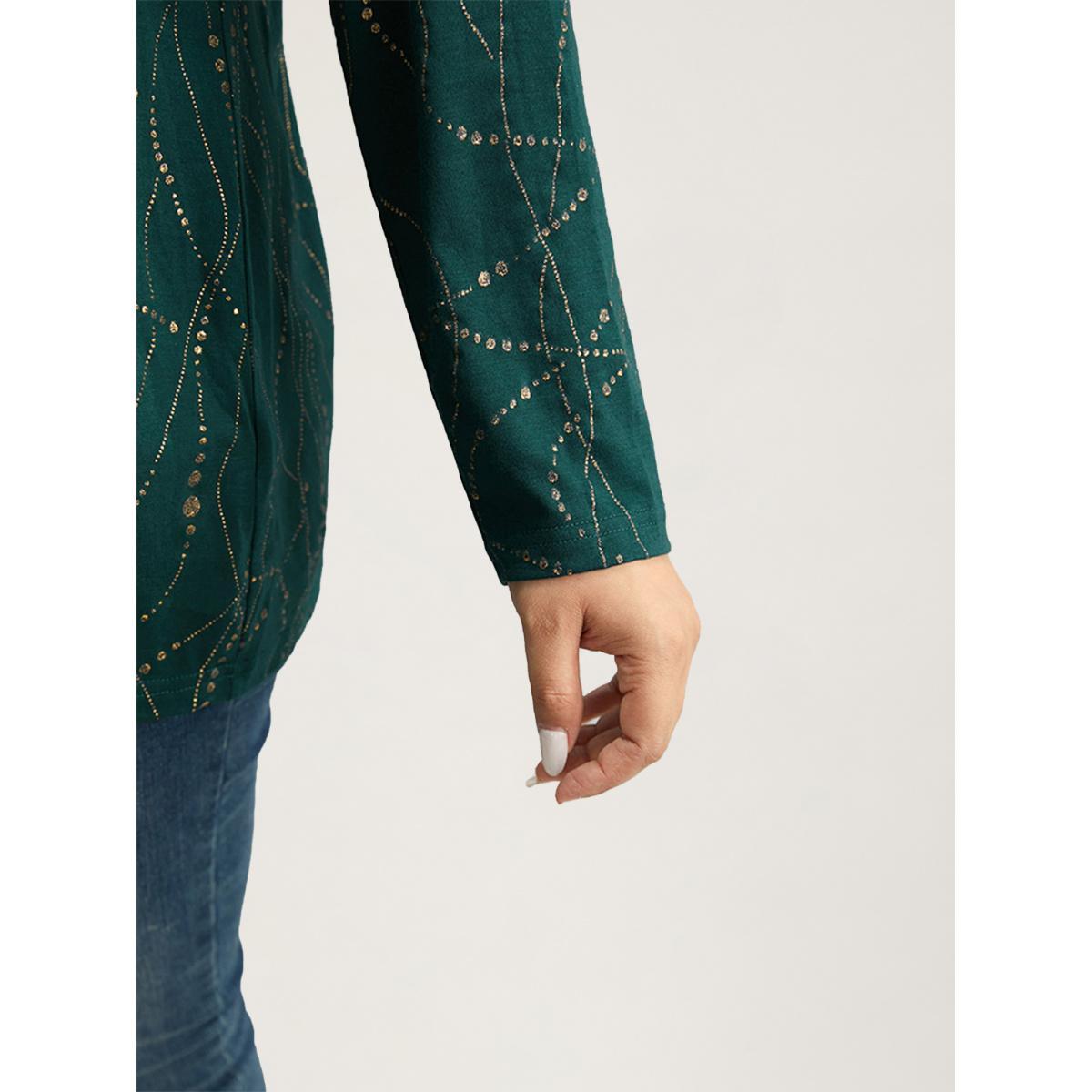 Plus Size Polka Dot Contrast Round Neck T-shirt DarkGreen Women Casual Contrast Polka Dot Round Neck Dailywear T-shirts BloomChic 22-24/3X Product Image