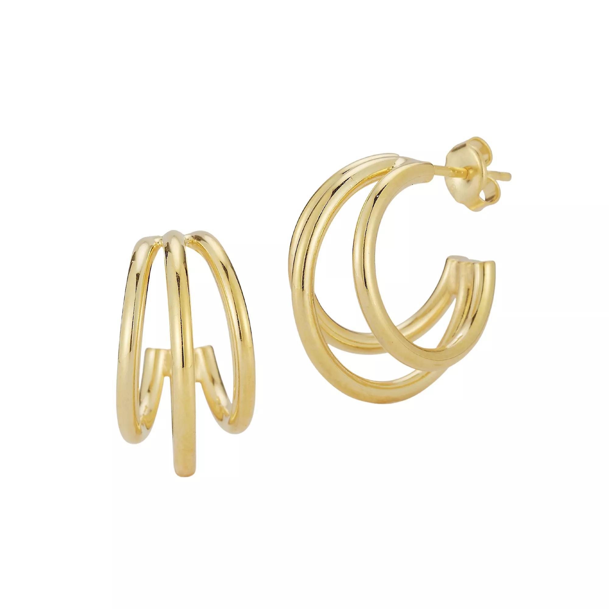 Sunkissed Sterling Triple Ring Hoop Earrings, Womens, Gold Tone Product Image