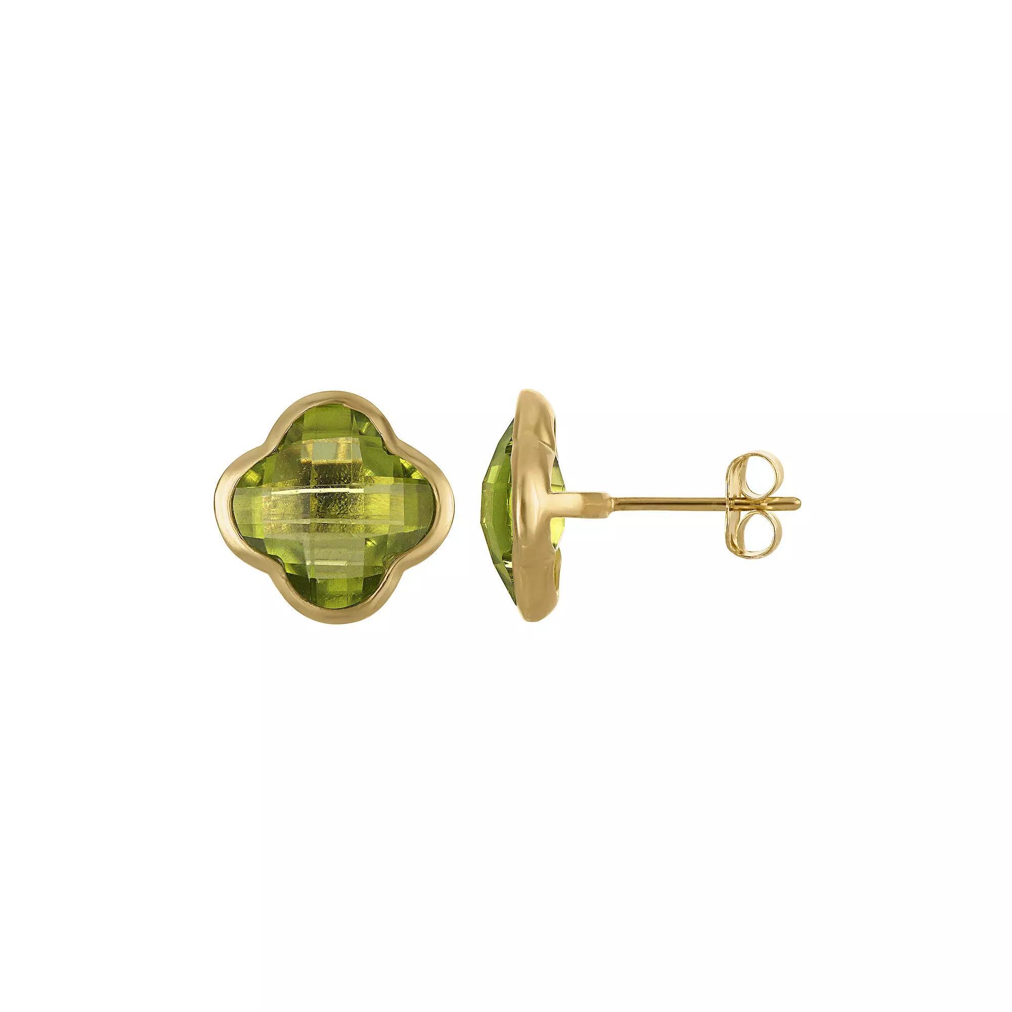 Tiara 10k Gold Gemstone Clover Stud Earrings, Women's, Peridot Product Image