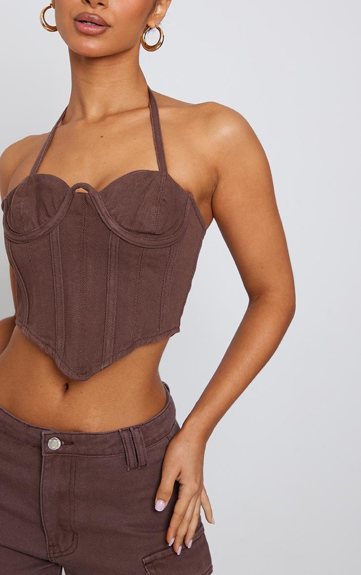 Petite Chocolate Denim Seam Detail Corset Product Image