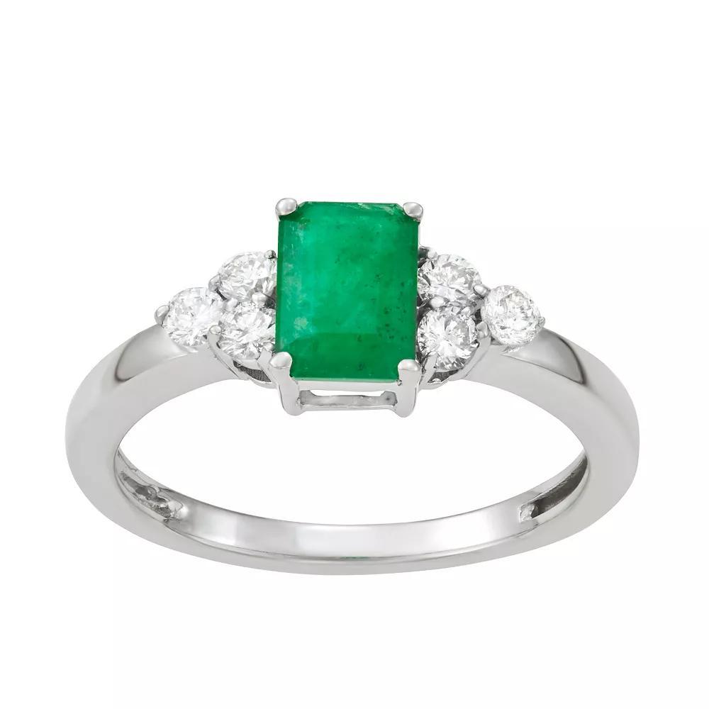 10k White Gold Gemstone & 1/3 Carat T.W. Diamond Ring, Womens Green Product Image