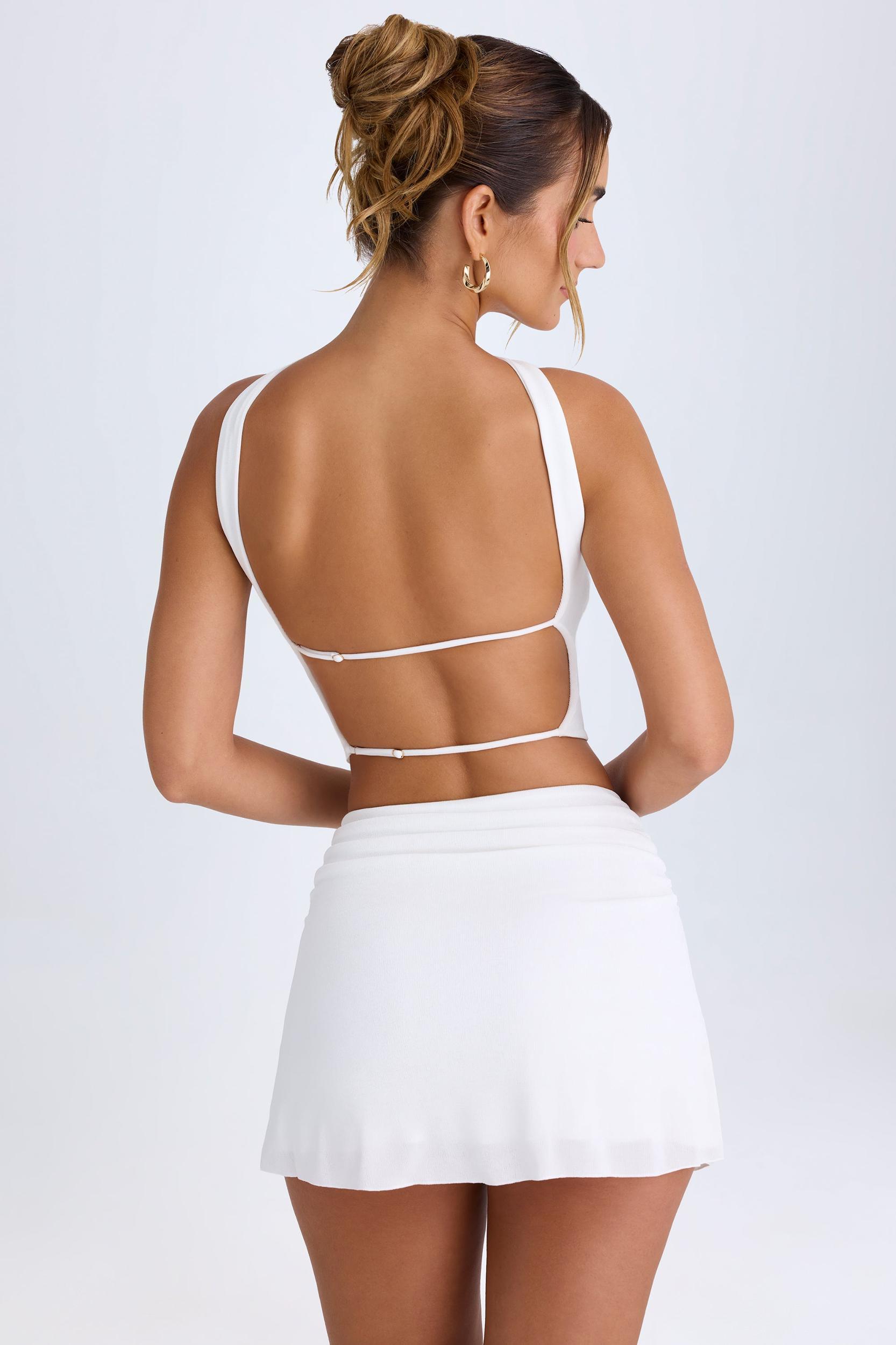 Ruched Mid-Rise Mini Skirt in White Product Image