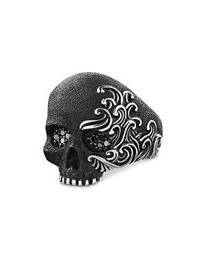 David Yurman Mens Sterling Silver Waves Skull Ring with Black Diamonds Product Image