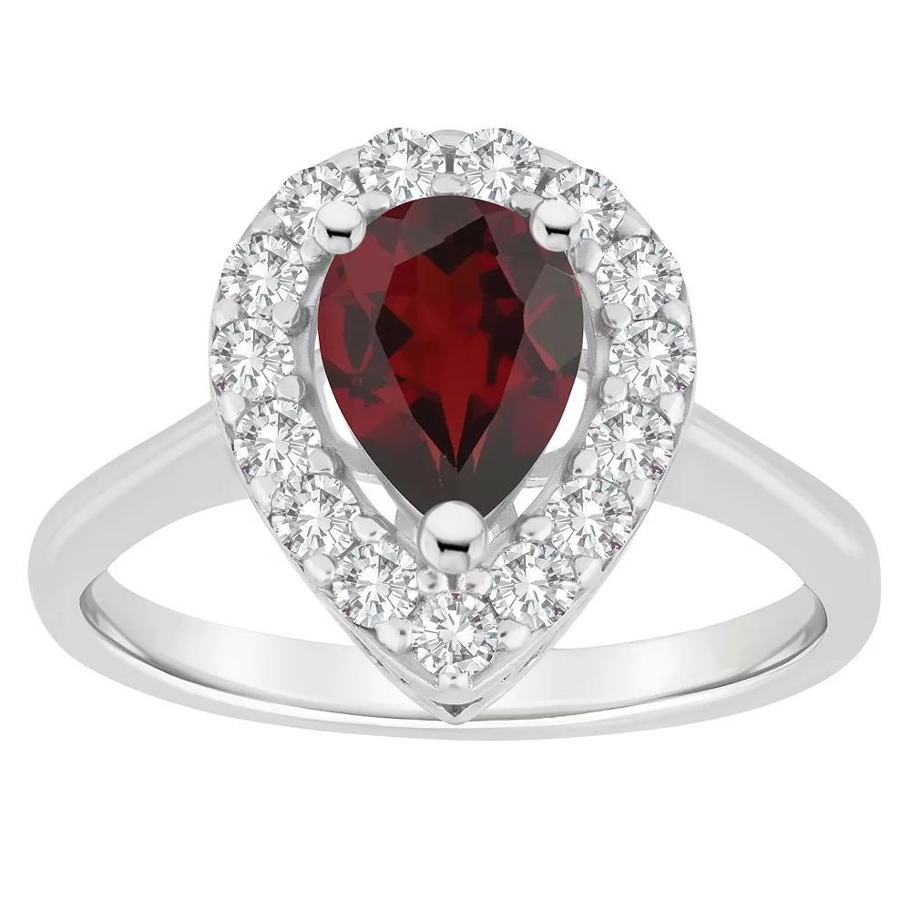 Celebration Gems Sterling Silver Pear Shape Gemstone Halo Ring, Women's, Size: 5, Red Product Image