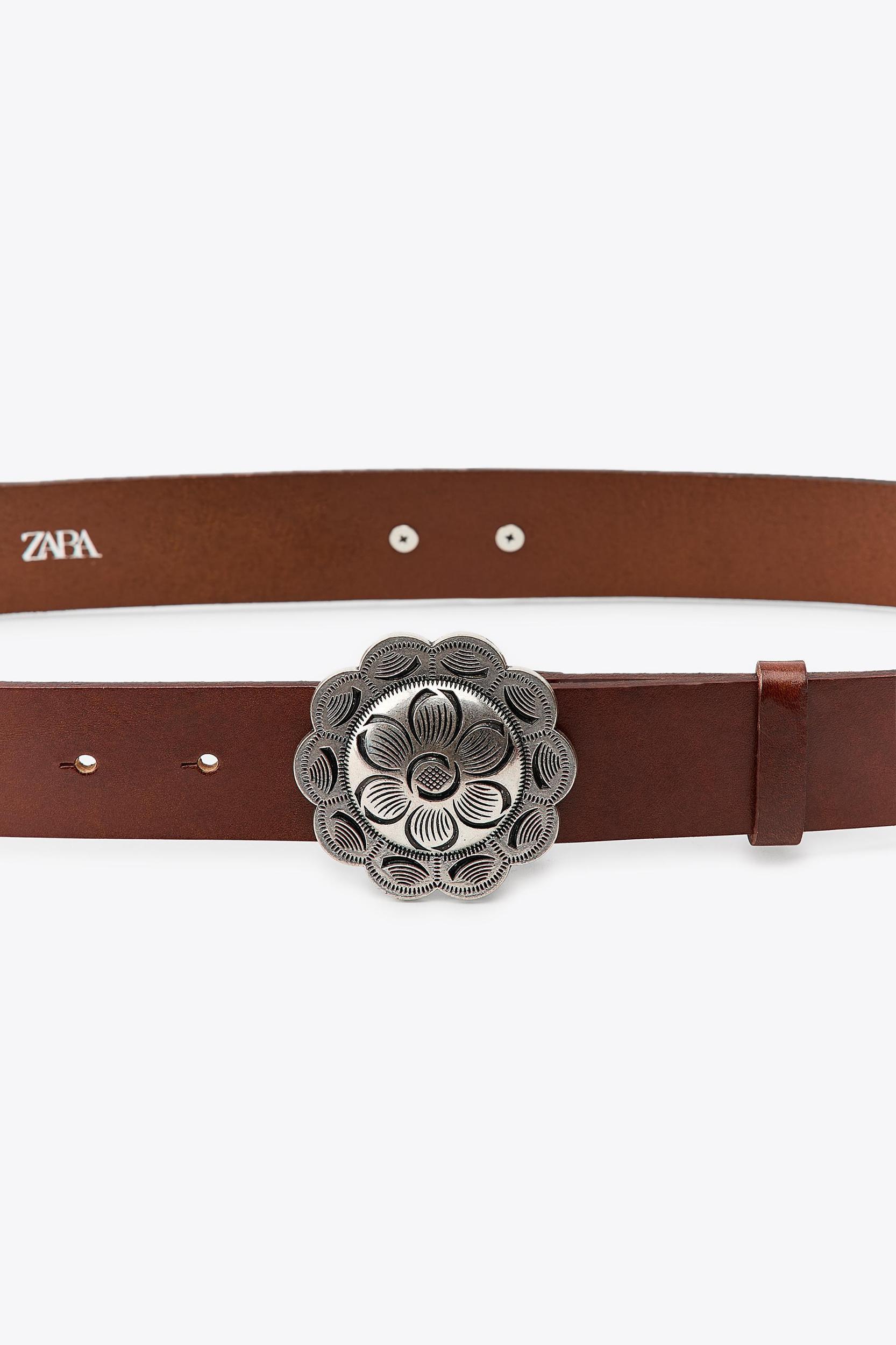 LEATHER BELT WITH METAL FLOWER Product Image