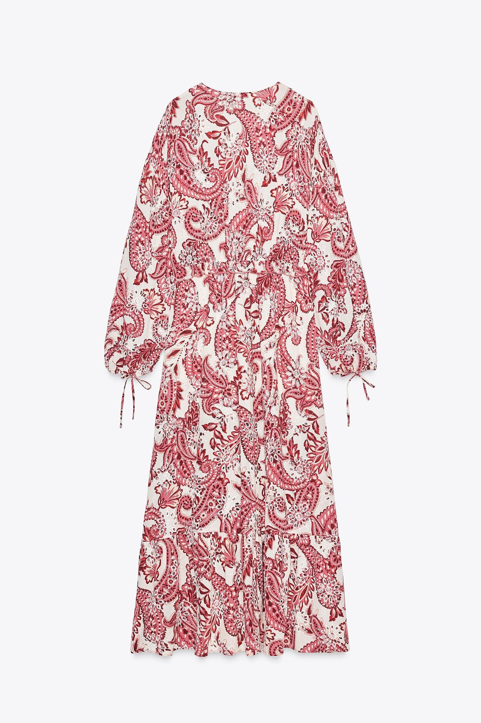 PRINTED MIDI DRESS WITH EMBROIDERED EYELETS Product Image