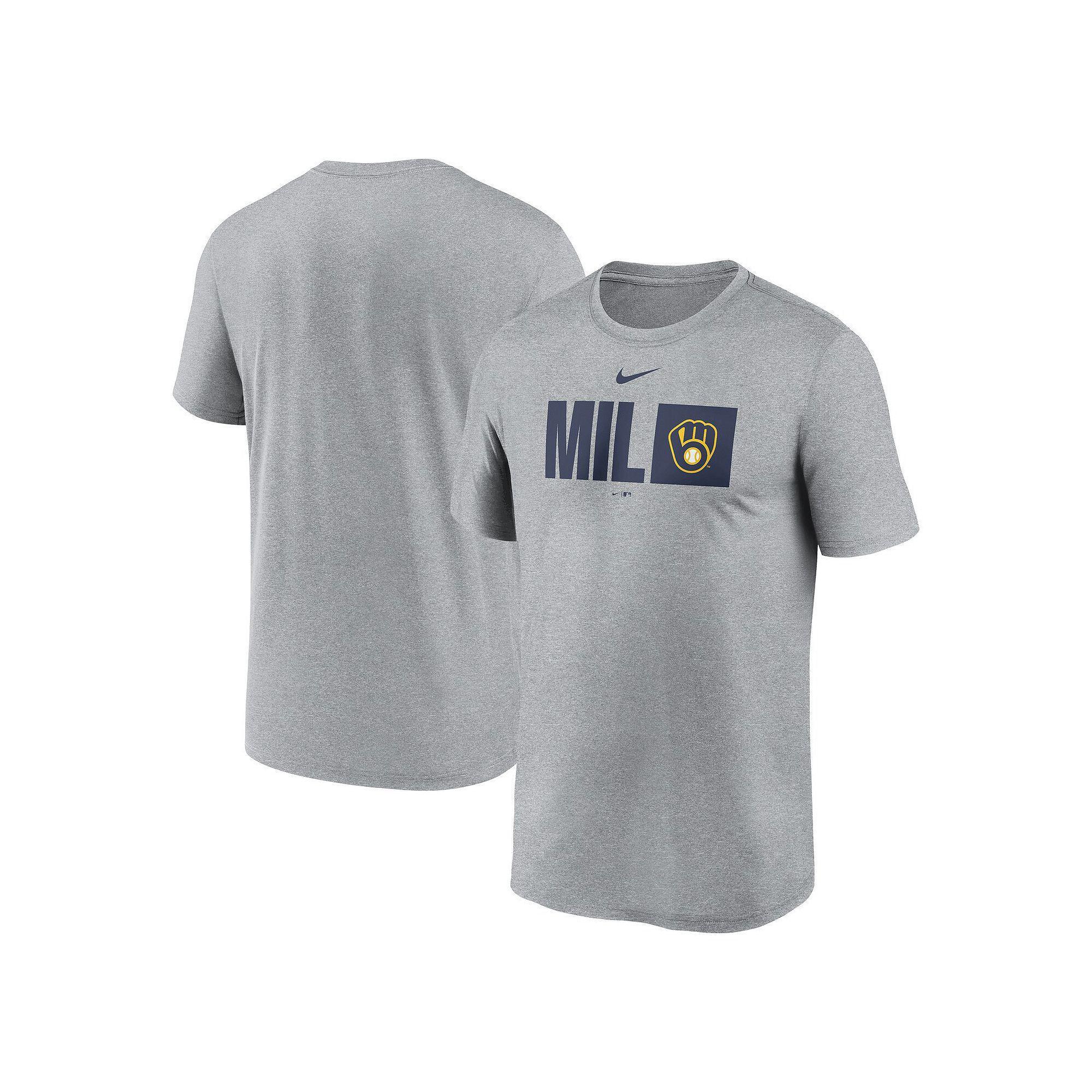 Men's Nike  Heather Gray Milwaukee Brewers Tricode Legend T-Shirt, Size: 2XL, Grey Product Image