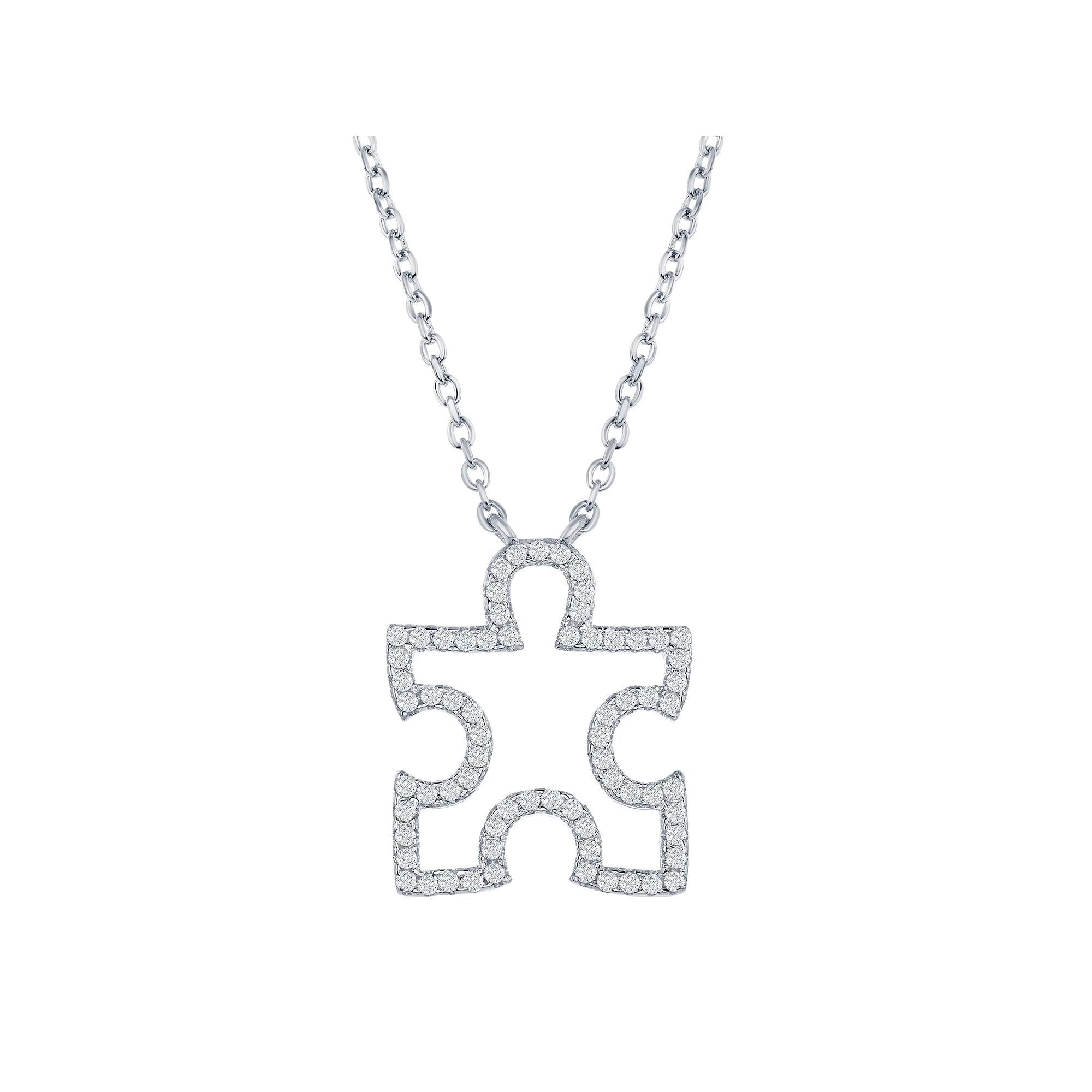 Cubic Zirconia Open Puzzle Piece Pendant Necklace, Womens Pink Tone Product Image