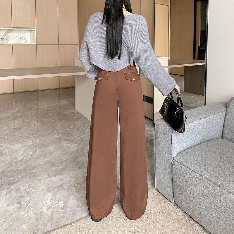 High Waist Straight-Fit Wide-Leg Jeans Product Image