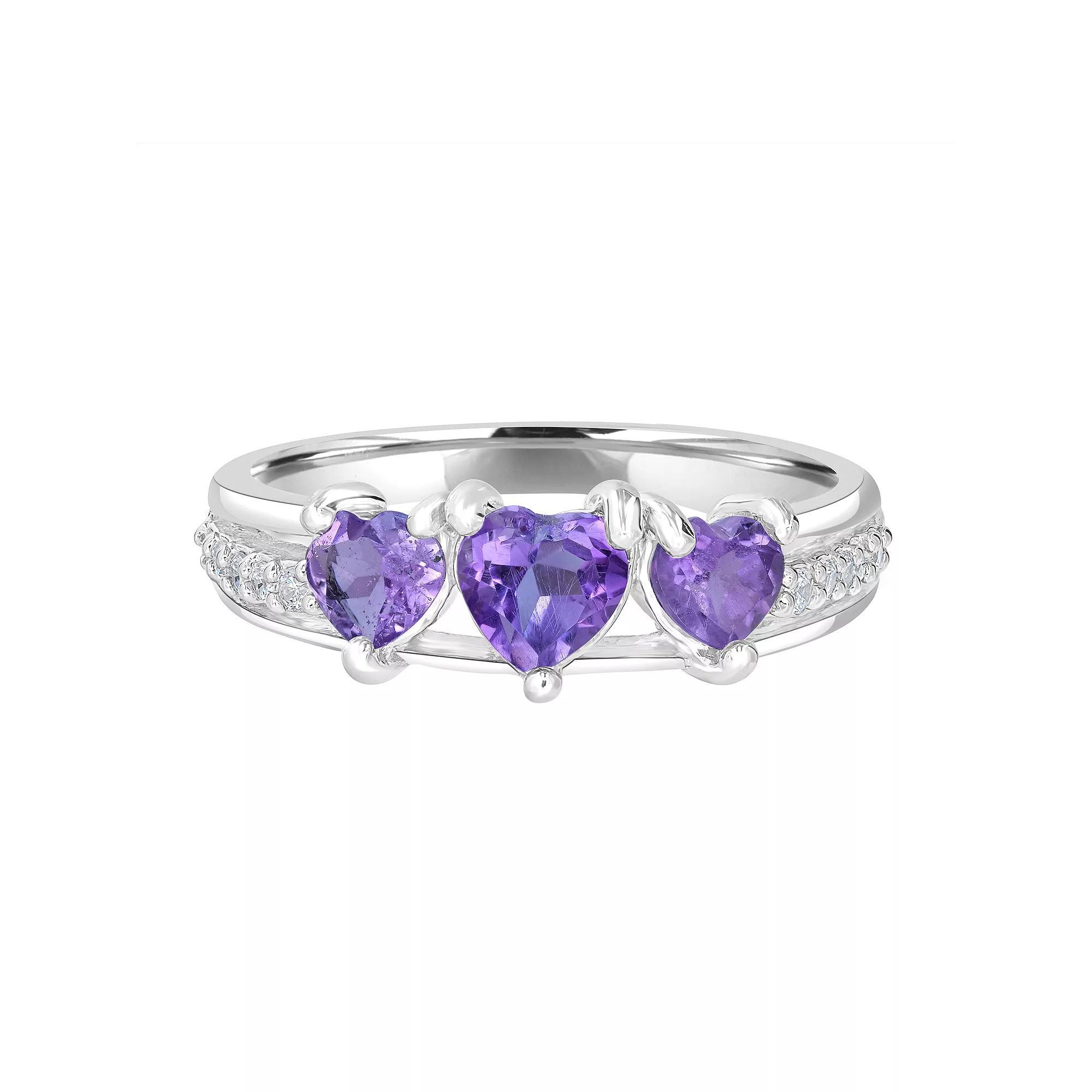 Gemistry Sterling Silver Stone 3 Hearts Ring, Women's, Size: 7, Purple Product Image