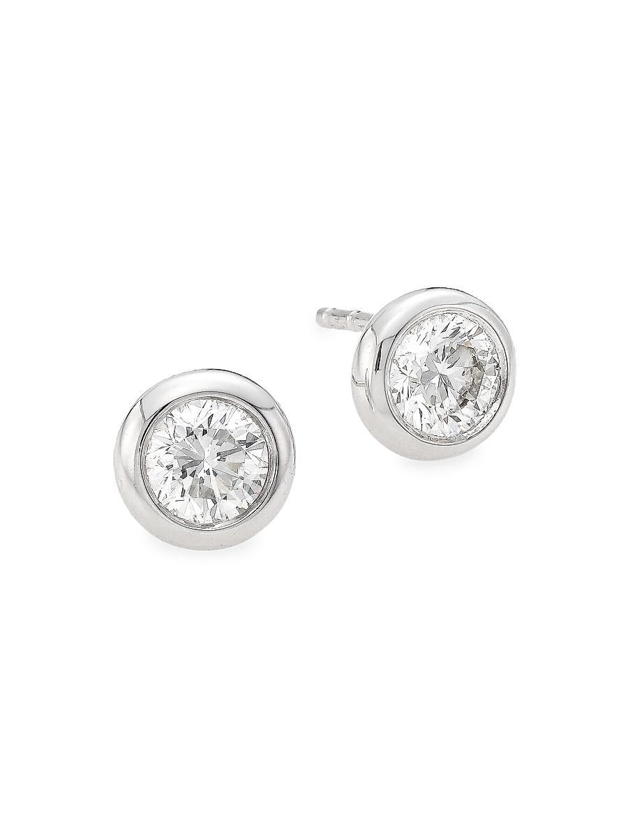 Womens 18K White Gold & 1.00 TCW Diamond Bezel Stud Earrings Product Image