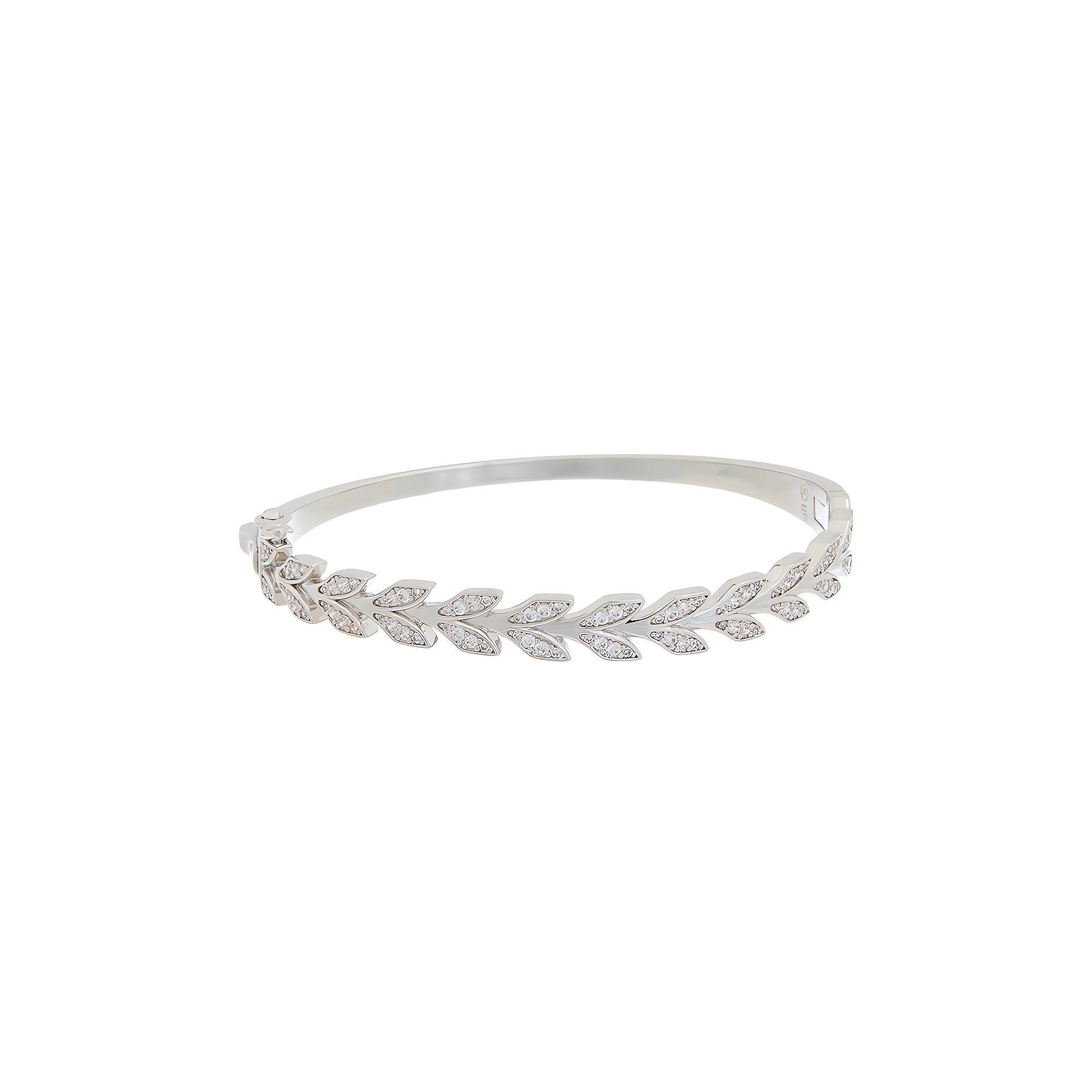 Juvell 18k White Gold Plated Cubic Zirconia Leaf Hinged Bangle Bracelet, Women's, Size: 7", Silver Tone Product Image