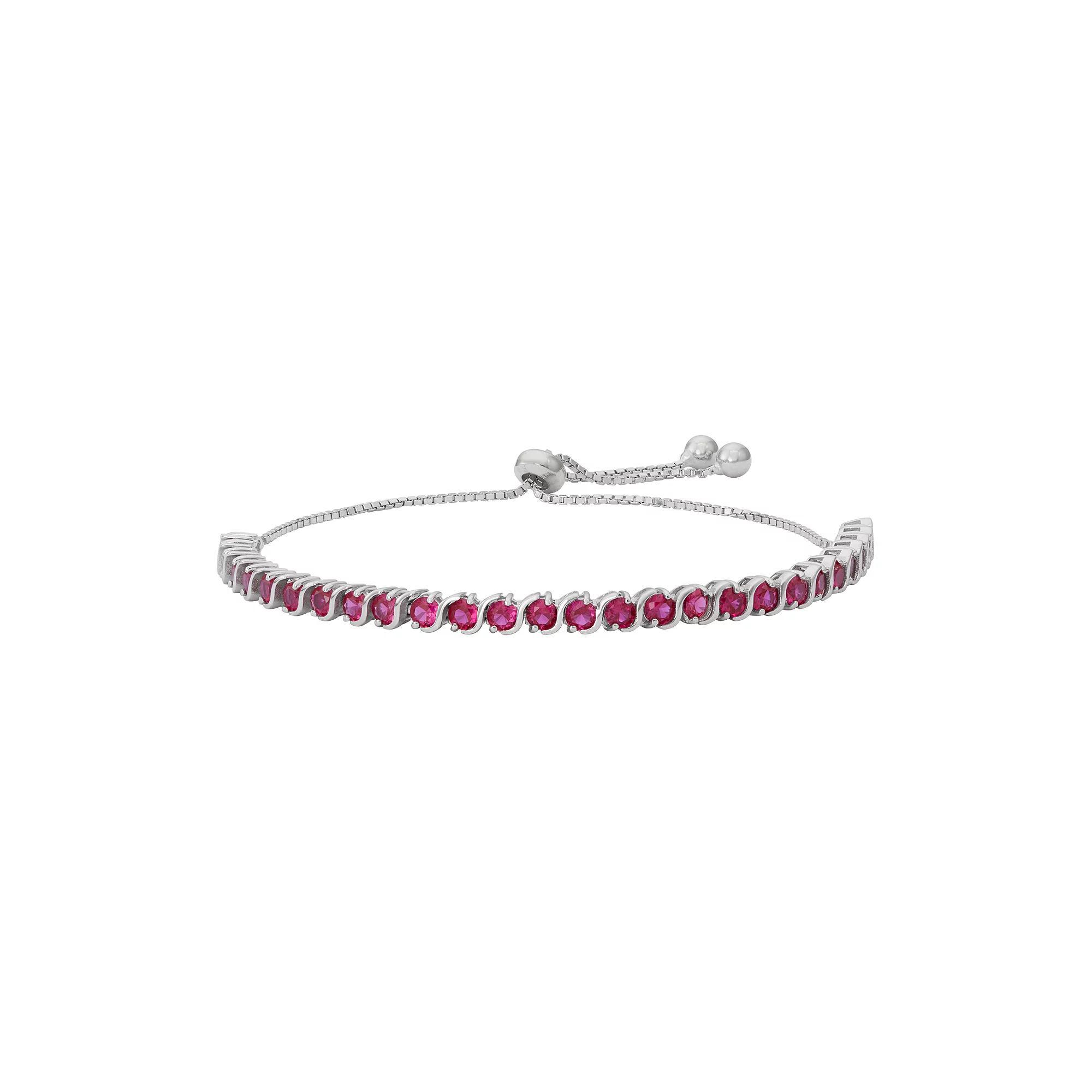Designs by Gioelli Sterling Silver Lab-Created Ruby S-Link Lariat Bracelet, Womens Red Product Image
