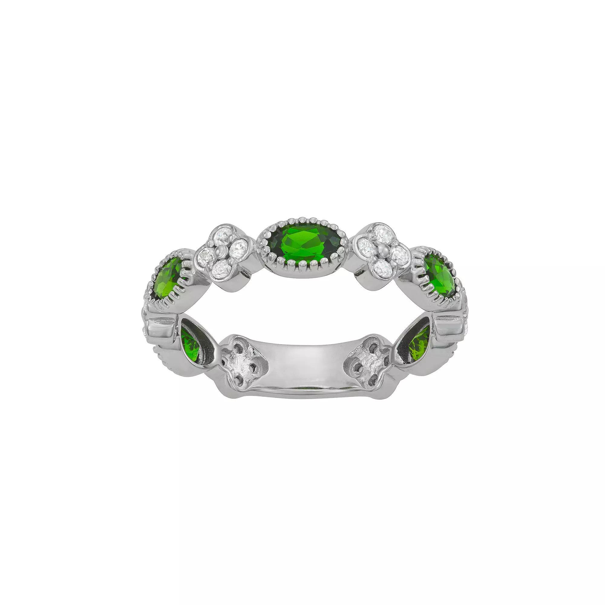 Jewelexcess Sterling Silver Genuine Chrome Diopside & White Zircon Ring, Women's, Size: 8, Grey White Zircon Product Image