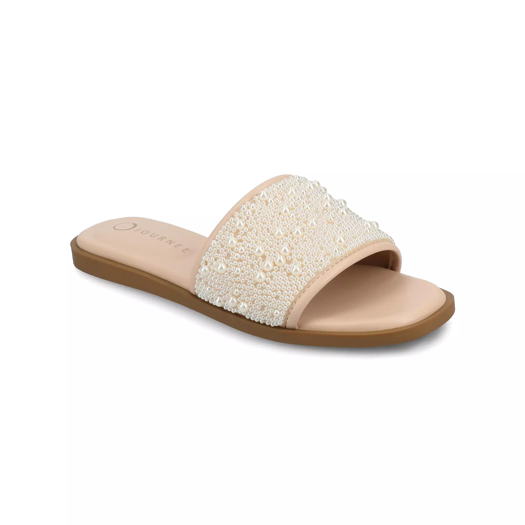Journee Women's Precly Pearl Band Slip-On Evening Flat Sandals, Size: 7.5, Blush Product Image