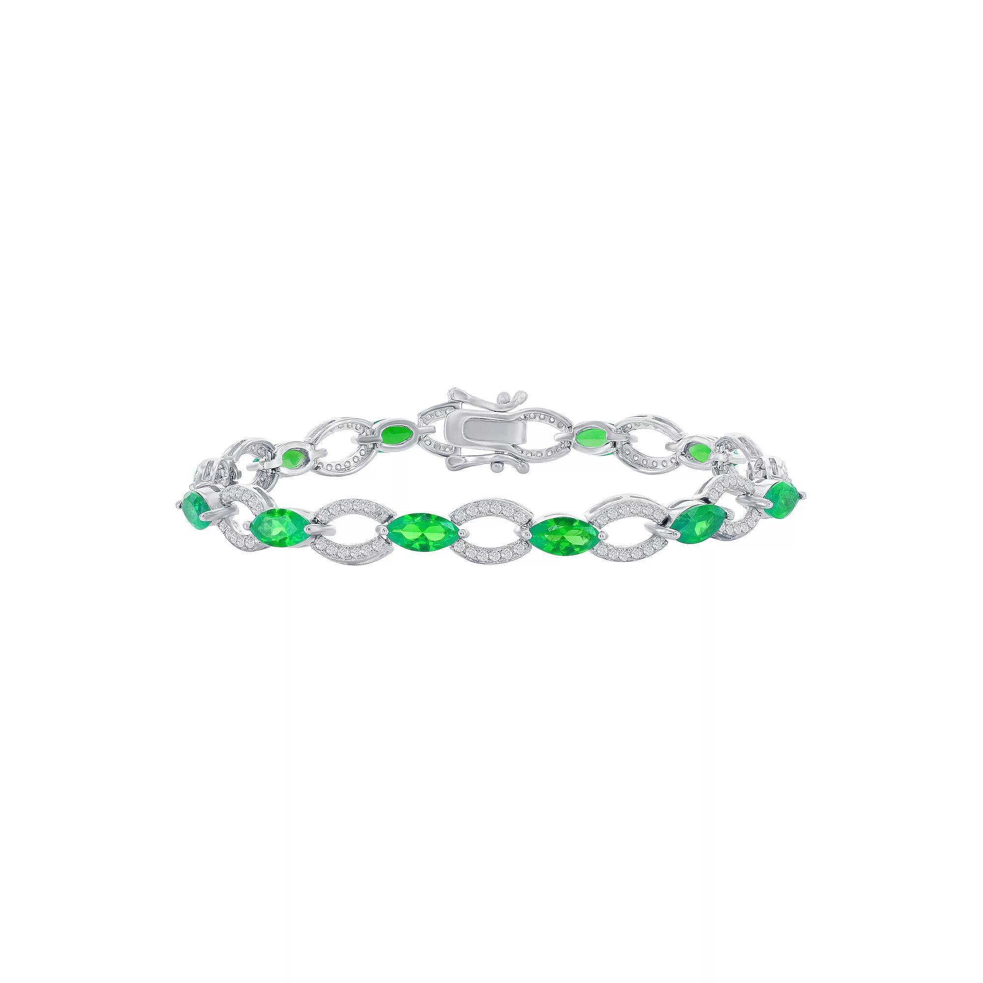 Sterling Silver Gemstone Tennis Bracelet, Women's, Size: 7.5", Simulated Green Product Image