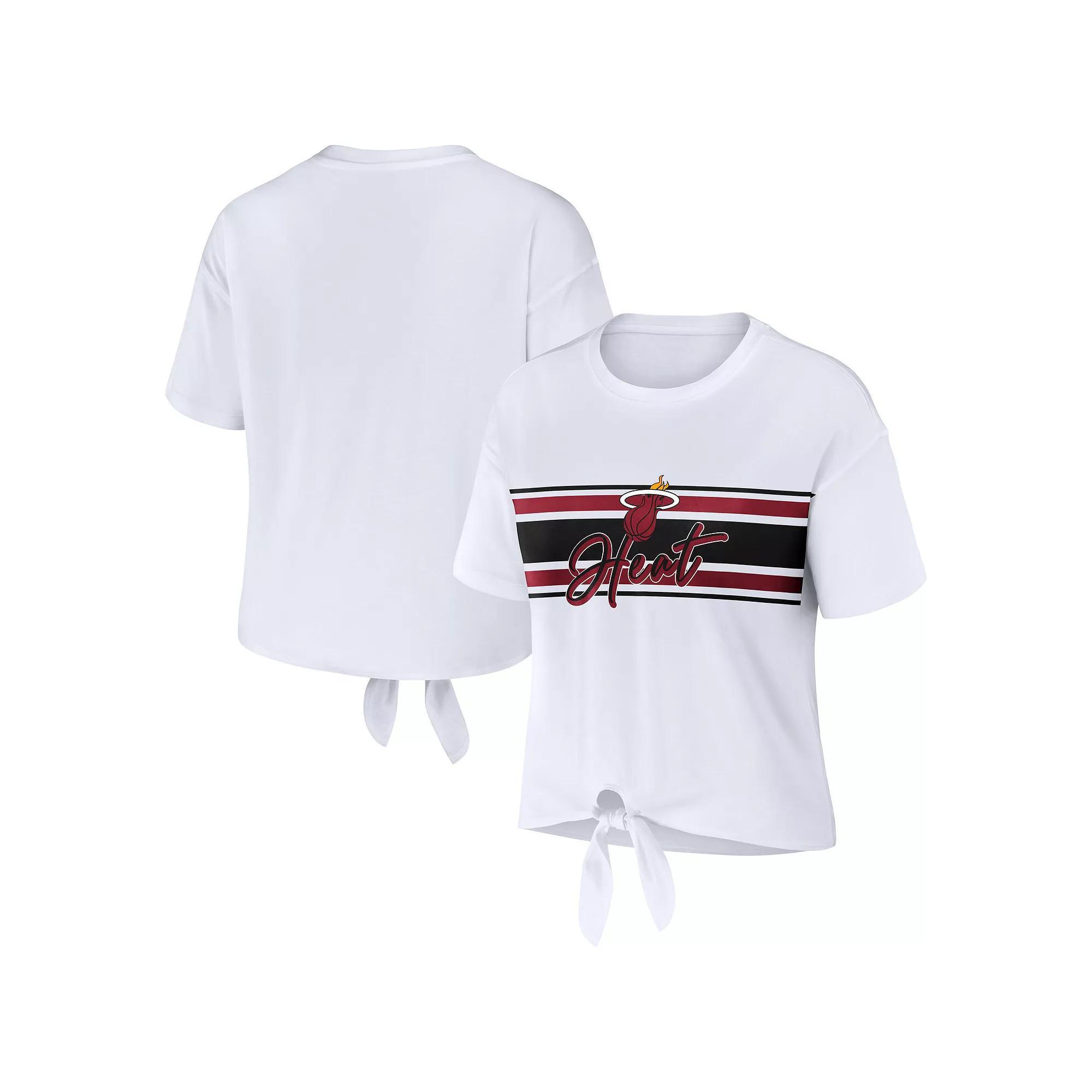 Women's WEAR by Erin Andrews White Miami Heat Tie-Front T-Shirt, Size: XL Product Image