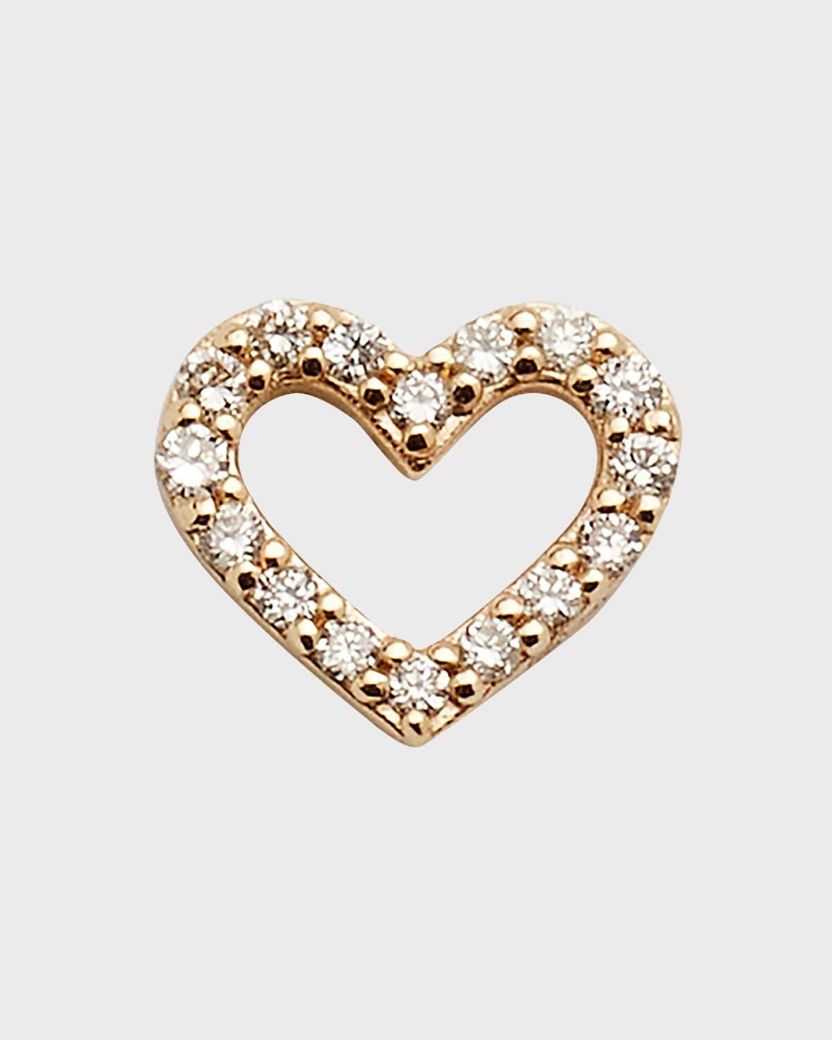 14K Small Open Heart Stud Earring with Diamonds, Single Product Image