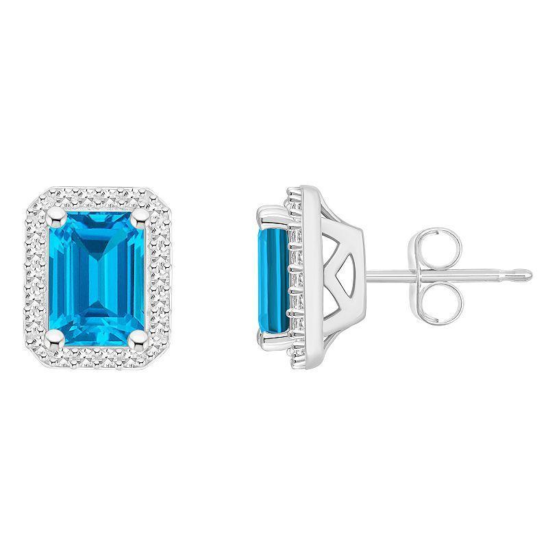 Celebration Gems Sterling Silver Gemstone & 1/5 Carat T.W. Diamond Halo Stud Earrings, Women's, Citrine Product Image
