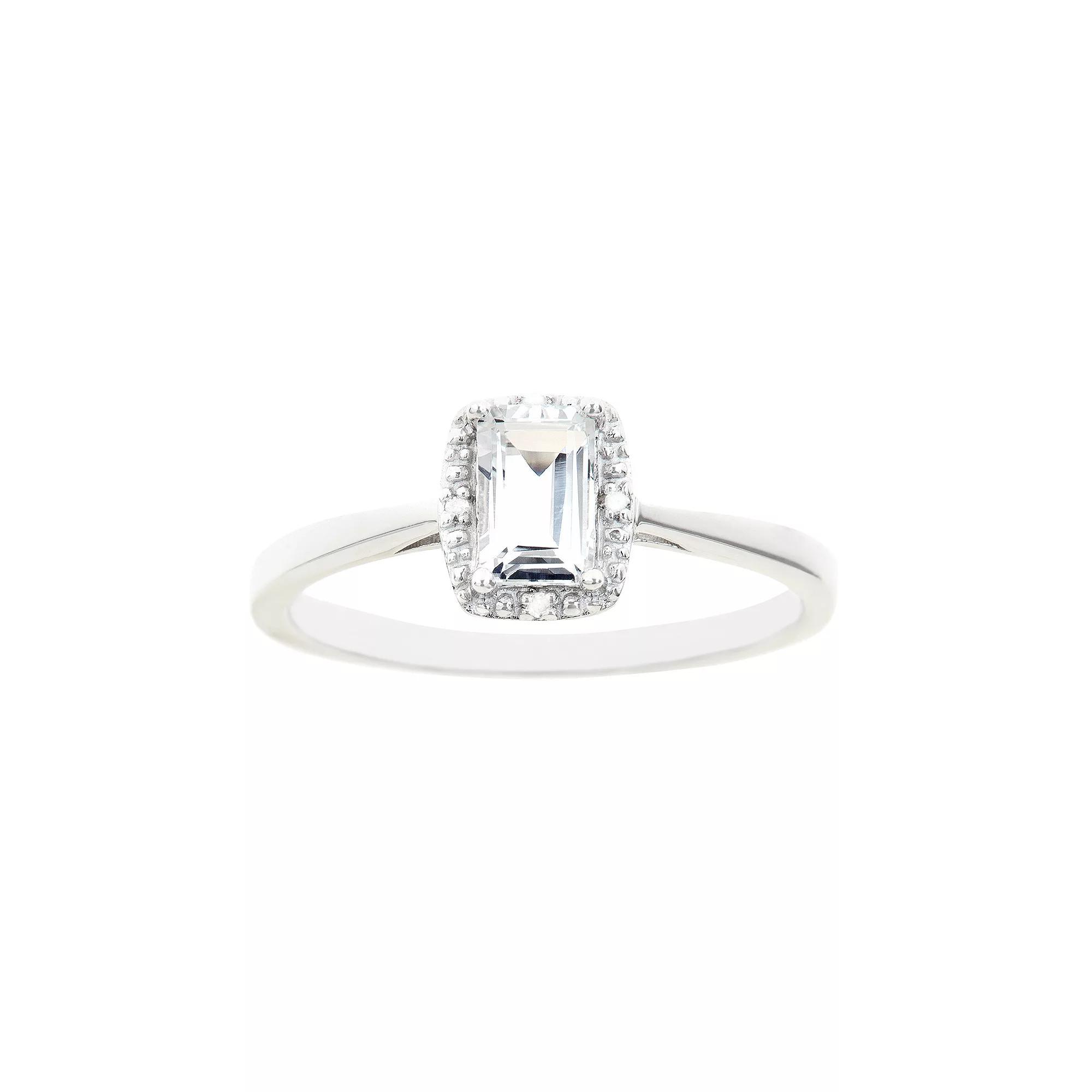 Celebration Gems Sterling Silver Aquamarine & Diamond Accent Rectangle Halo Ring, Womens Product Image