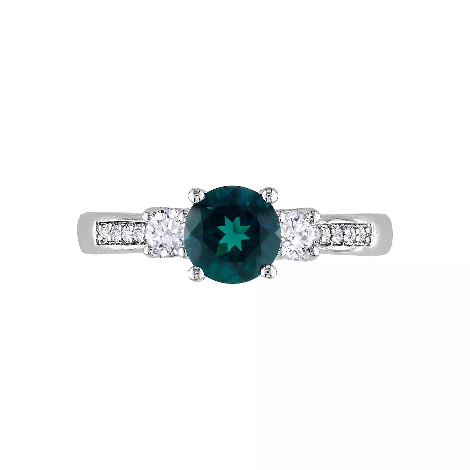 Stella Grace 10k White Gold Lab-Created Emerald, Lab-Created White Sapphire and Diamond Accent 3-Stone Ring, Womens Green Product Image