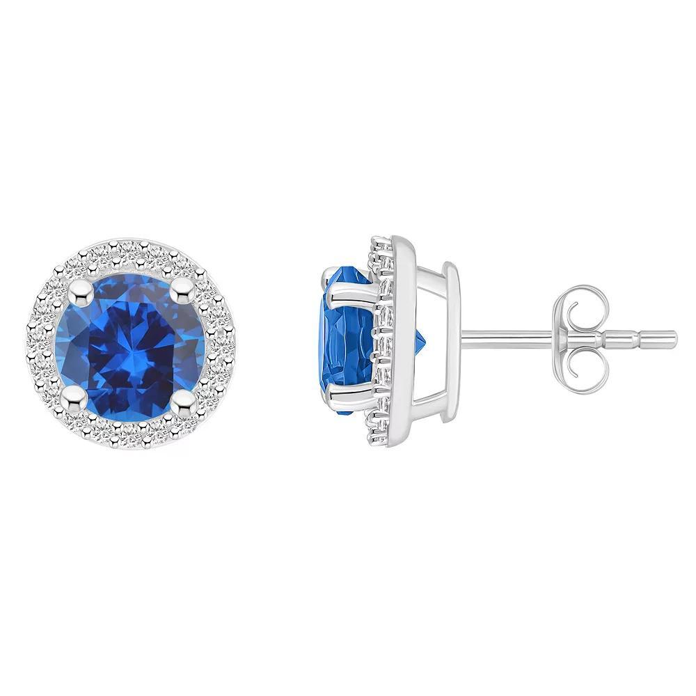 Celebration Gems 10k White Gold Gemstone & Lab-Created White Sapphire Halo Stud Earrings, Women's, Created Blue Product Image