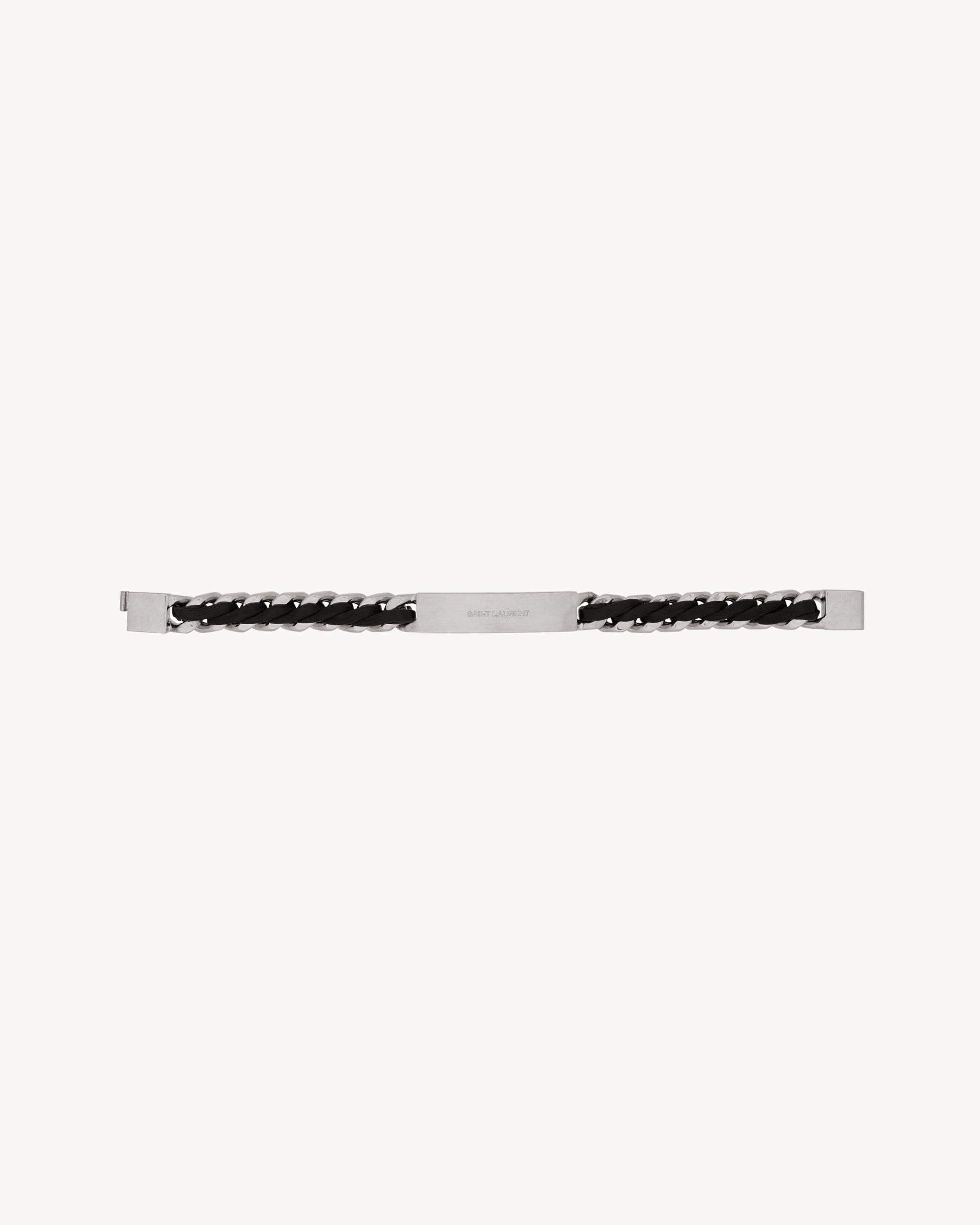 Tag curb chain bracelet in leather and metal Product Image