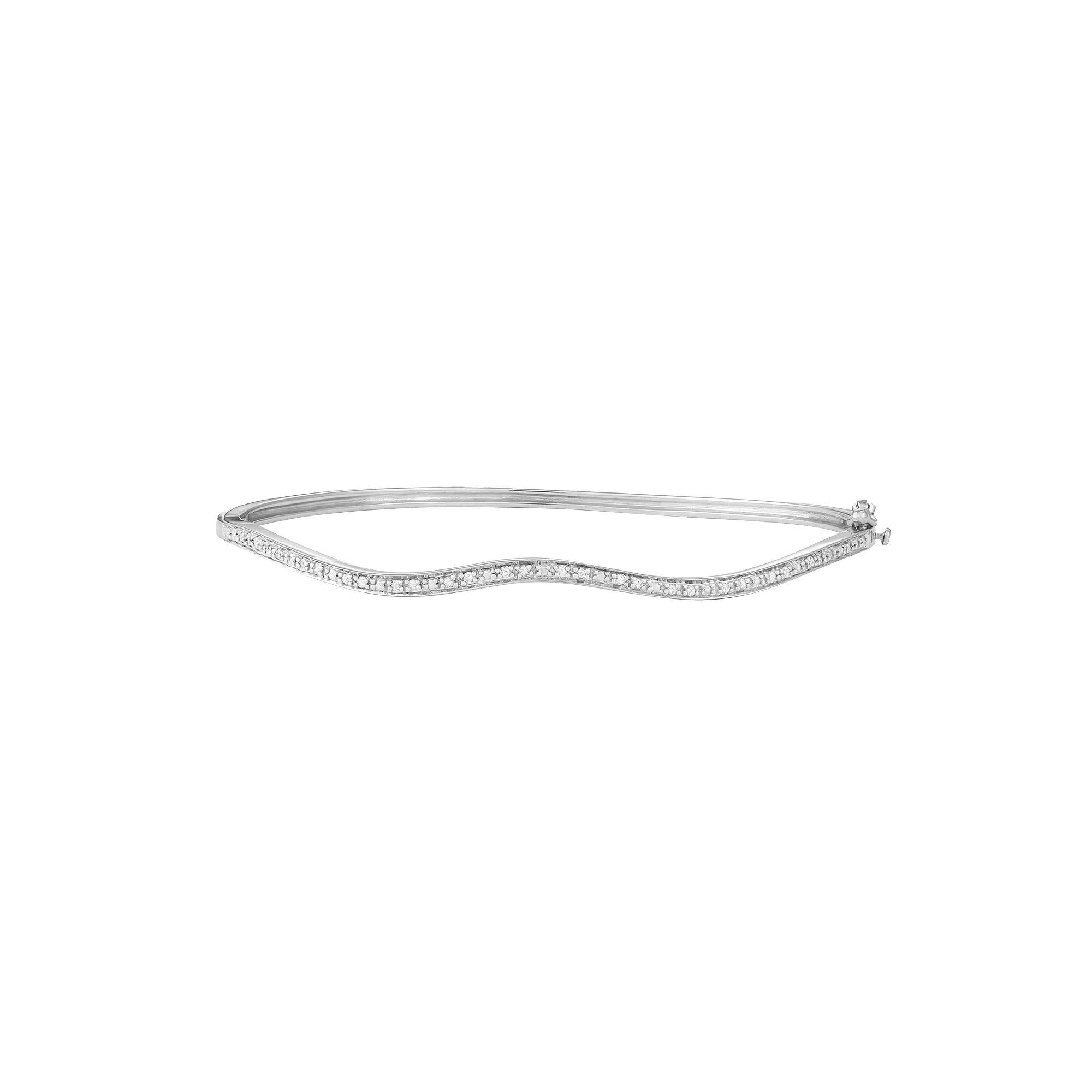 Sterling Silver 1/10 Carat T.W. Diamond Wave Bangle Bracelet, Women's Product Image