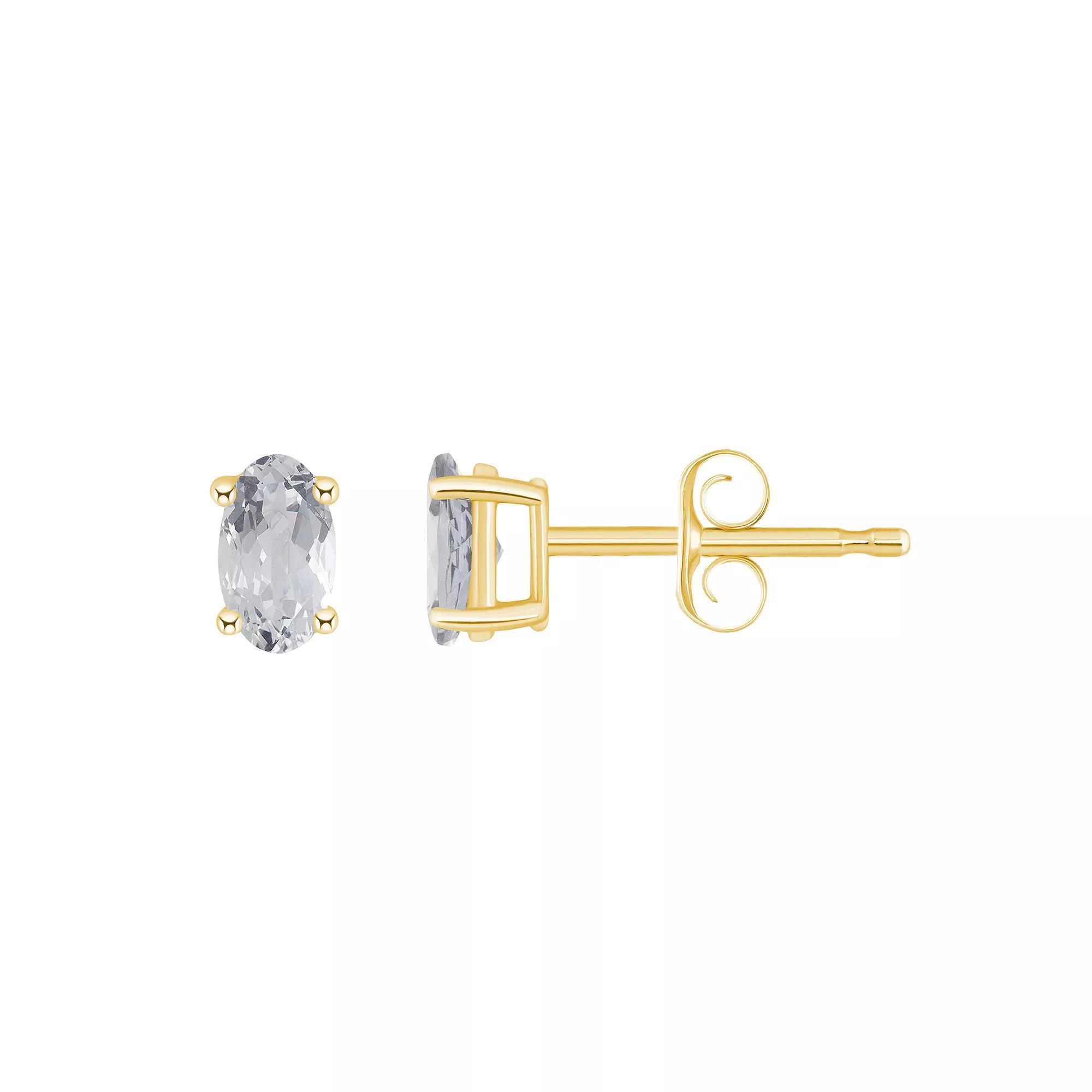 14k White Gold Oval Birthstone Stud Earrings, Women's, White Topaz Apr Product Image