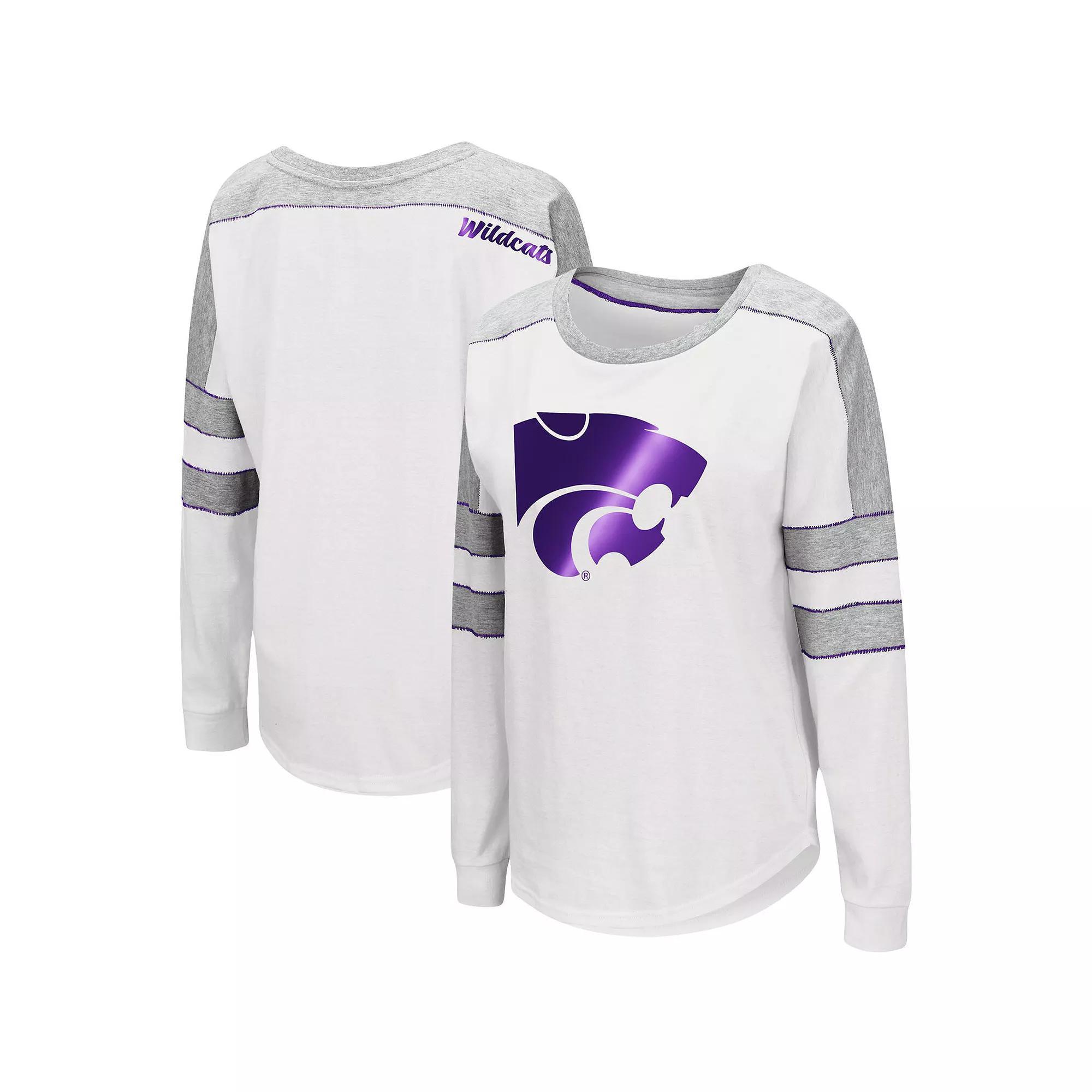 Women's Colosseum White Kansas State Wildcats Trey Dolman Long Sleeve T-Shirt, Size: Medium Product Image