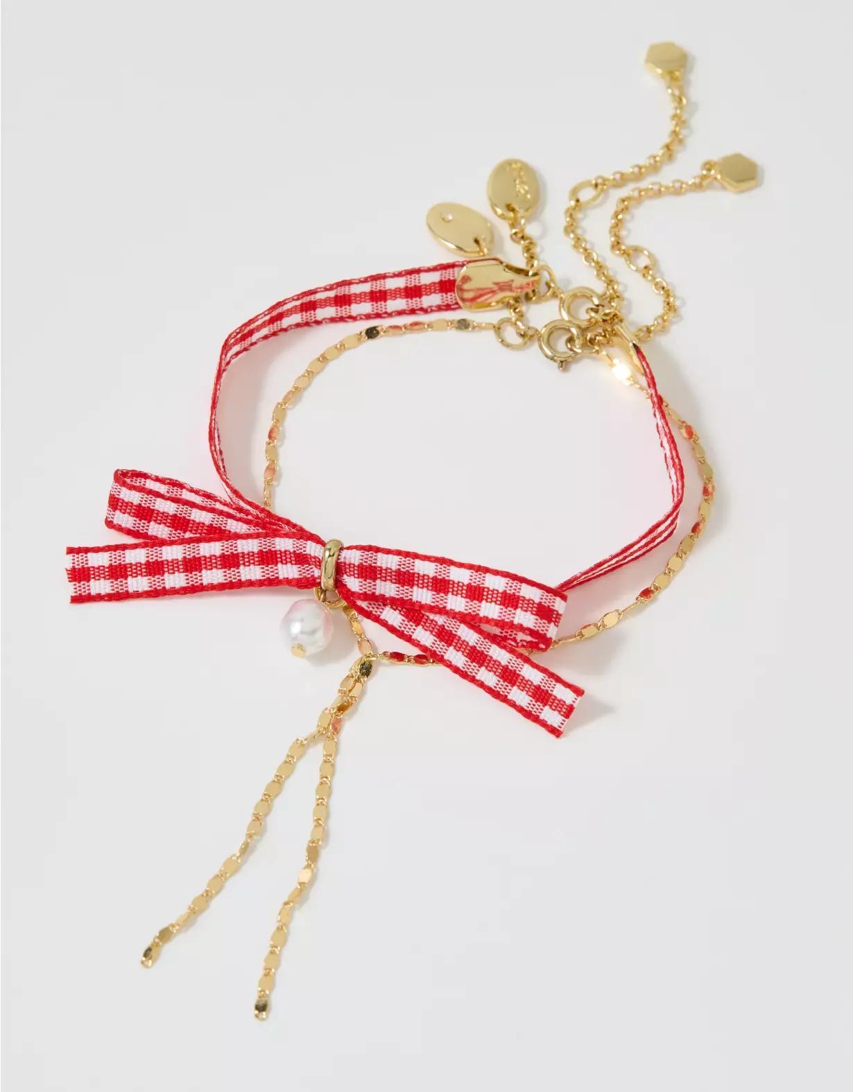 Aerie Gingham Bow Bracelet Product Image