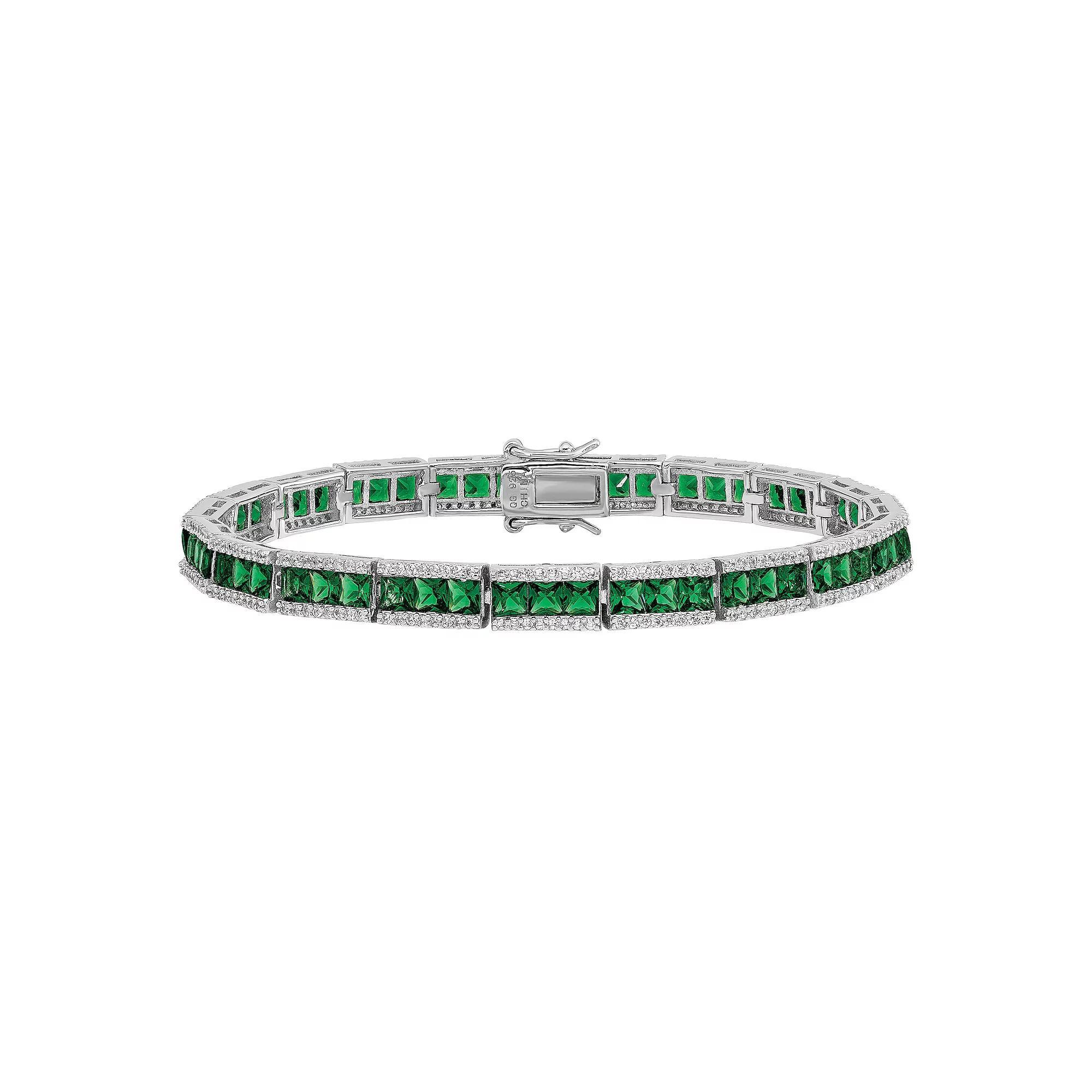 Sophie Miller Sterling Green Crystal & Cubic Zirconia Bracelet, Women's, Size: 7.25" Product Image