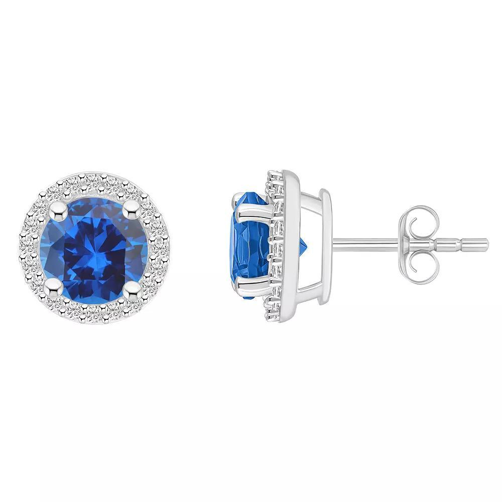 Celebration Gems 10k White Gold Gemstone & Lab-Created White Sapphire Halo Stud Earrings, Women's, Created Blue Product Image