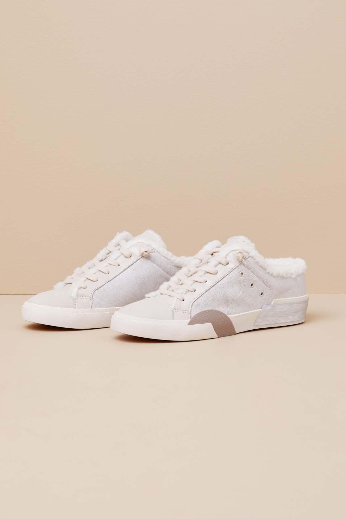 Zantel Off White Leather Shearling Slip-On Sneakers Product Image