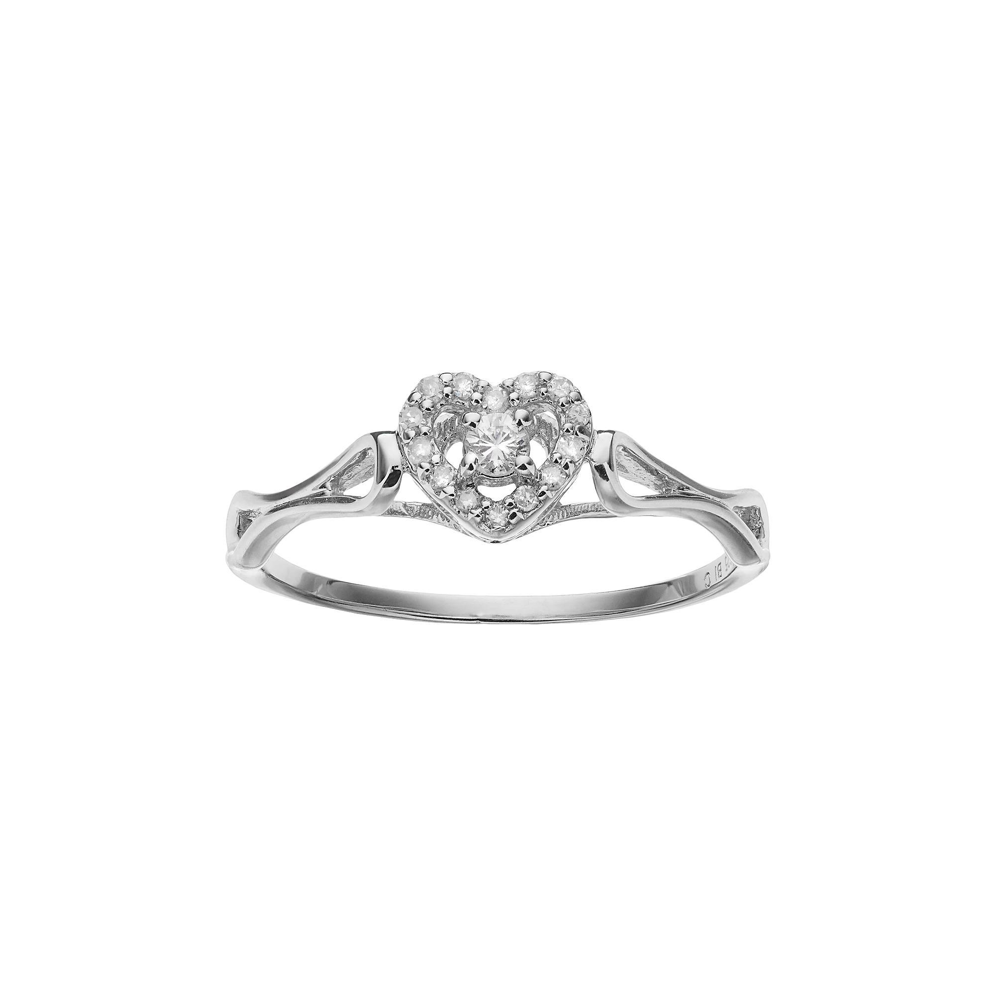 Gemminded Sterling Silver 1/10 Carat T.W. Diamond Heart Halo Promise Ring, Women's, Size: 6, White Product Image