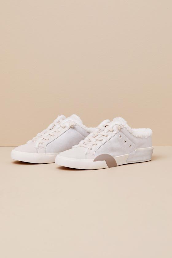 Zantel Off White Leather Shearling Slip-On Sneakers Product Image