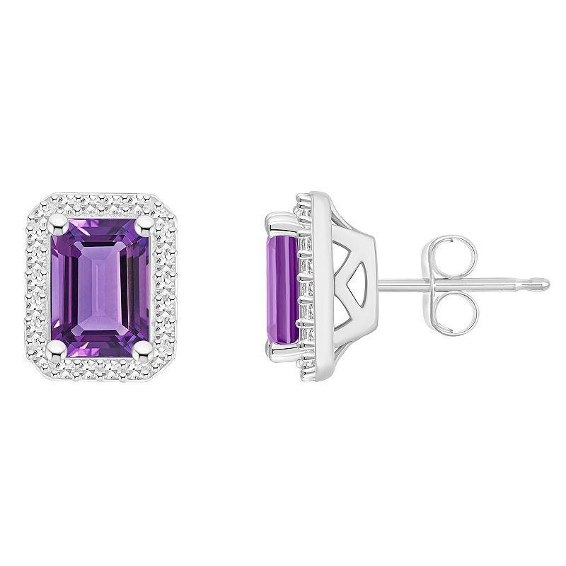 Celebration Gems Sterling Silver Gemstone & 1/5 Carat T.W. Diamond Halo Stud Earrings, Women's, Citrine Product Image